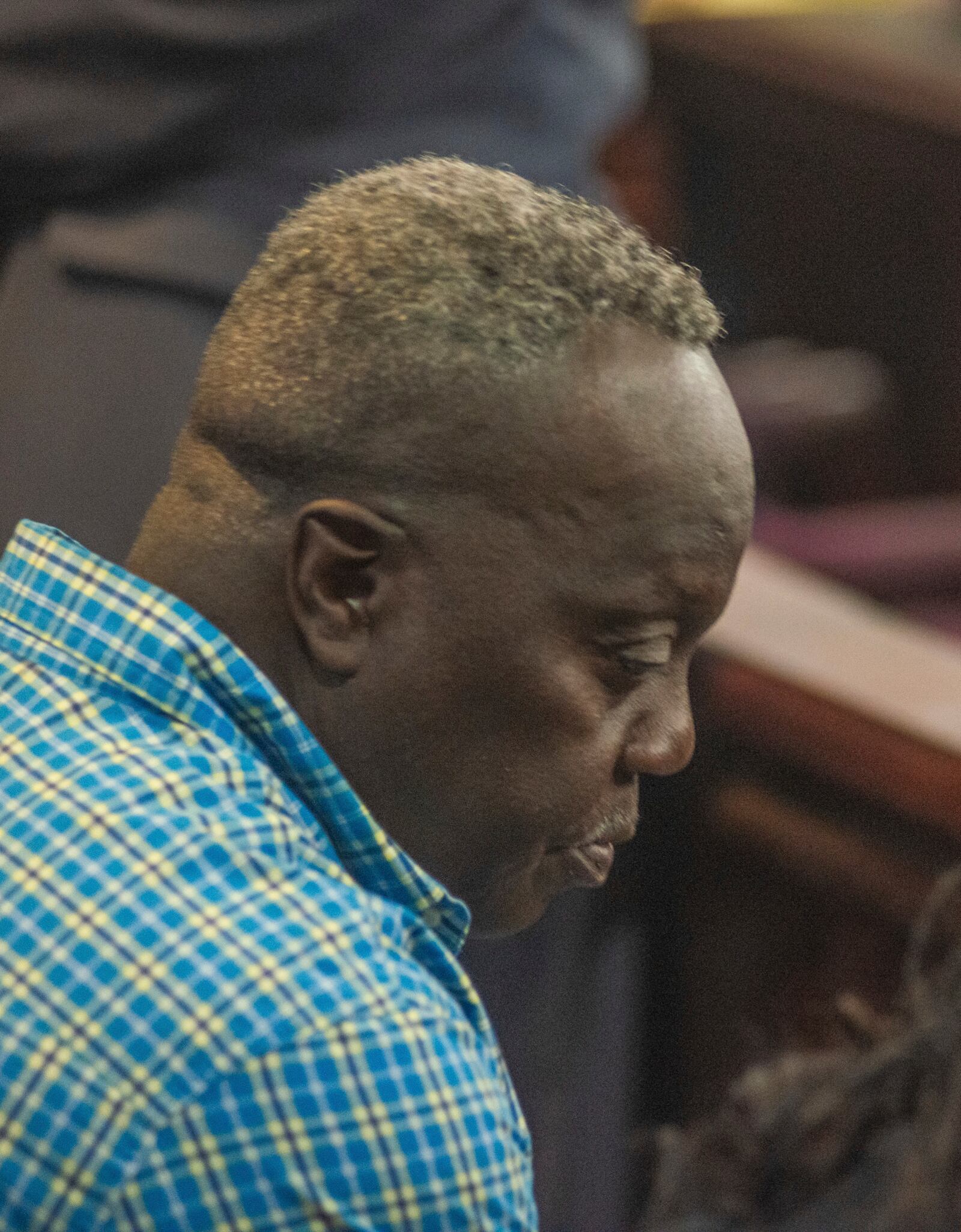 Ahmaud Arbery’s father Marcus Arbery sits in the courtroom after a judge announced his dismissal of the remaining charge against former Brunswick Brunswick Circuit District Attorney Jackie Johnson, Wednesday, Feb. 5, 2025, in Brunswick, Ga. (Terry Dickson/The Brunswick News via AP, Pool)