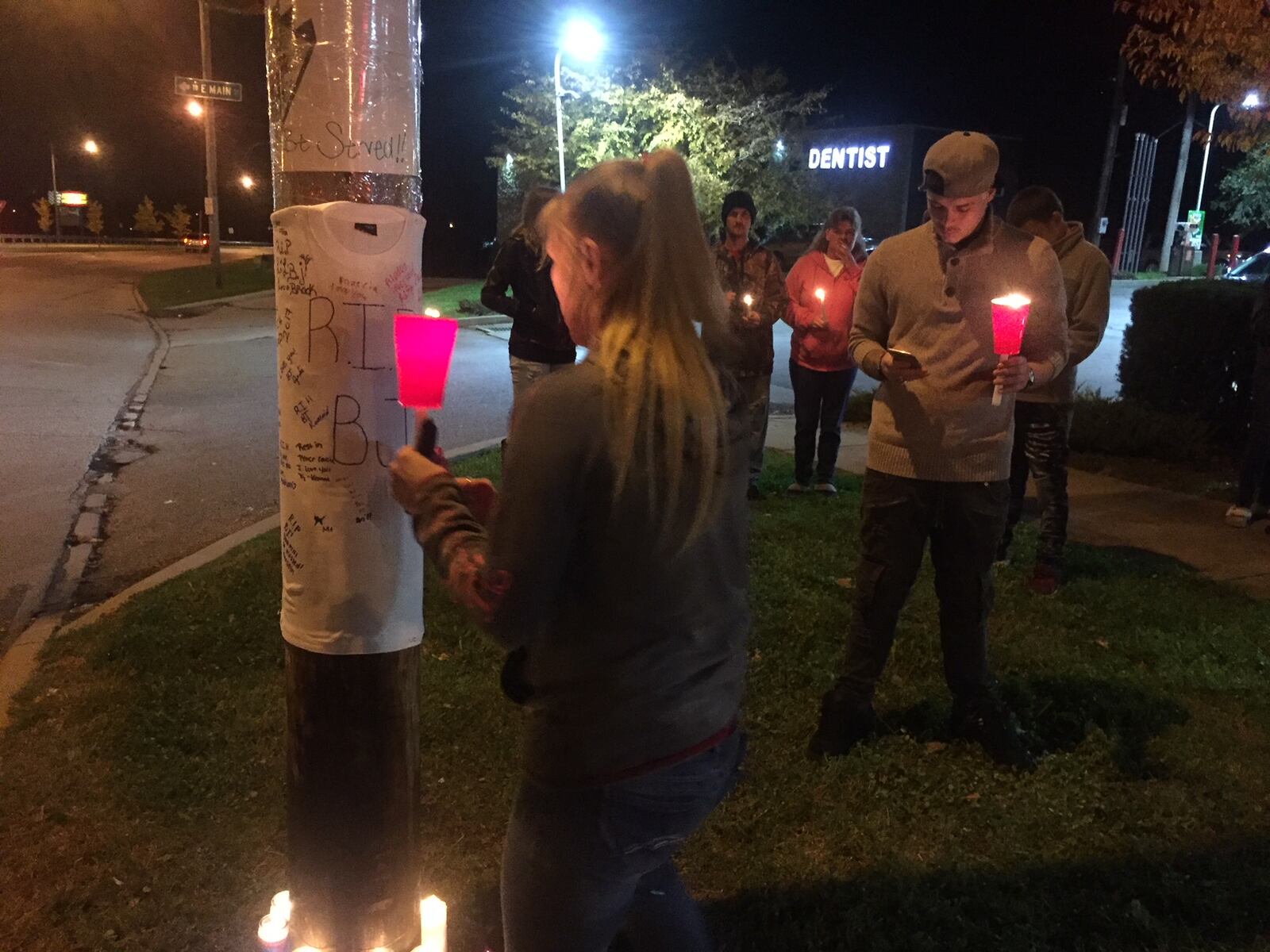 Nearly 70 people attended a vigil Monday night, Nov. 6, 2017, to remember William Allen 'B.J.' Beverly Jr., who was found shot to death in a Speedway gas station in Springfield early Sunday. (Jeff Guerini/Staff)