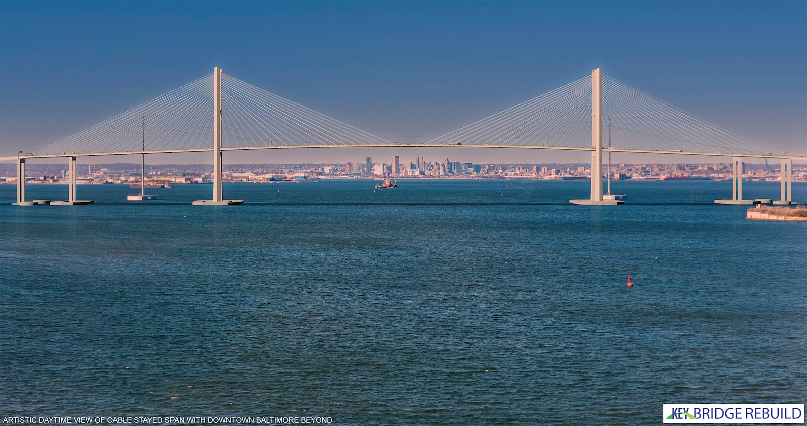 This image provided by Office of the Governor of Maryland shows renderings of replacement of Baltimore's Francis Scott Key Bridge that was presented during a news conference Tuesday, Feb. 4, 2025 in Sparrows Point, Md. ( Office of the Governor of Maryland via AP)