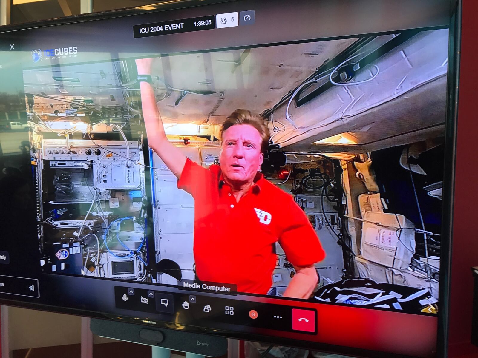 Dayton businessman Larry Connor during an interview Friday from the International Space Station with Tom Archdeacon of the Dayton Daily News. Tom Archdeacon/STAFF