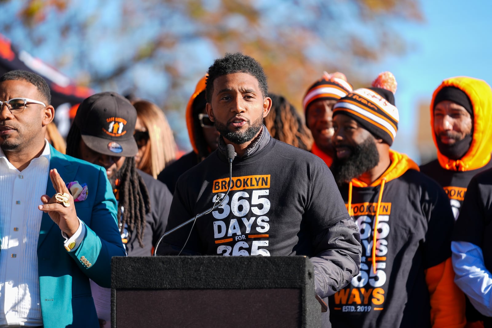 Baltimore Mayor Brandon Scott speaks during a press conference to celebrate achieving over 365 days without a homicide within the Brooklyn neighborhood Safe Streets catchment zone, Tuesday, Nov. 12, 2024, in Baltimore. (AP Photo/Stephanie Scarbrough)