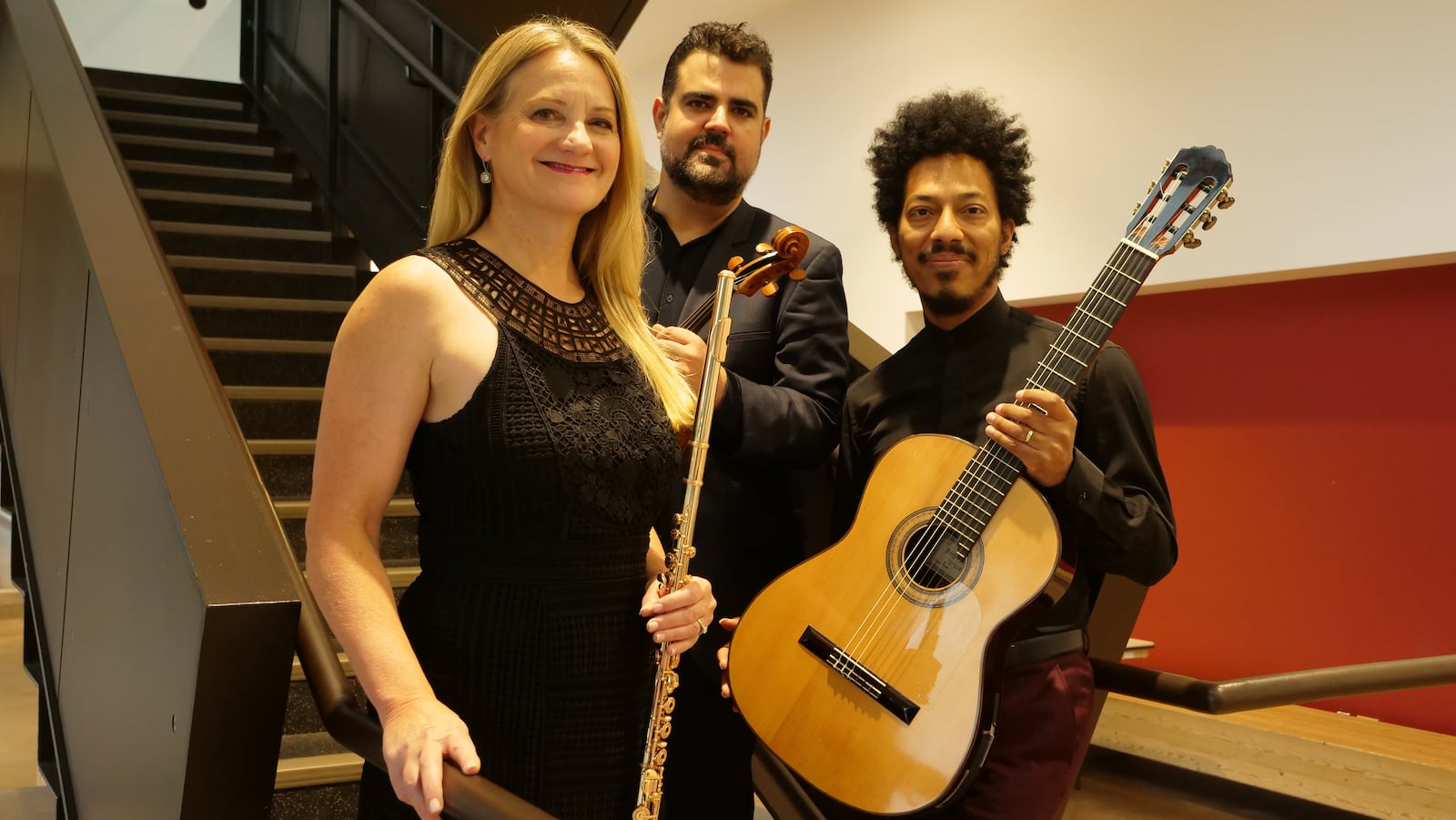 University of Dayton’s ArtsLIVE presents international chamber music ensemble Trio Virado, (left to right) Amy Porter, Jaime Amador and João Luiz, in a Vanguard Legacy Concert in UD’s Sears Recital Hall in the Jesse Philips Humanities Center on Sunday, Oct. 9.