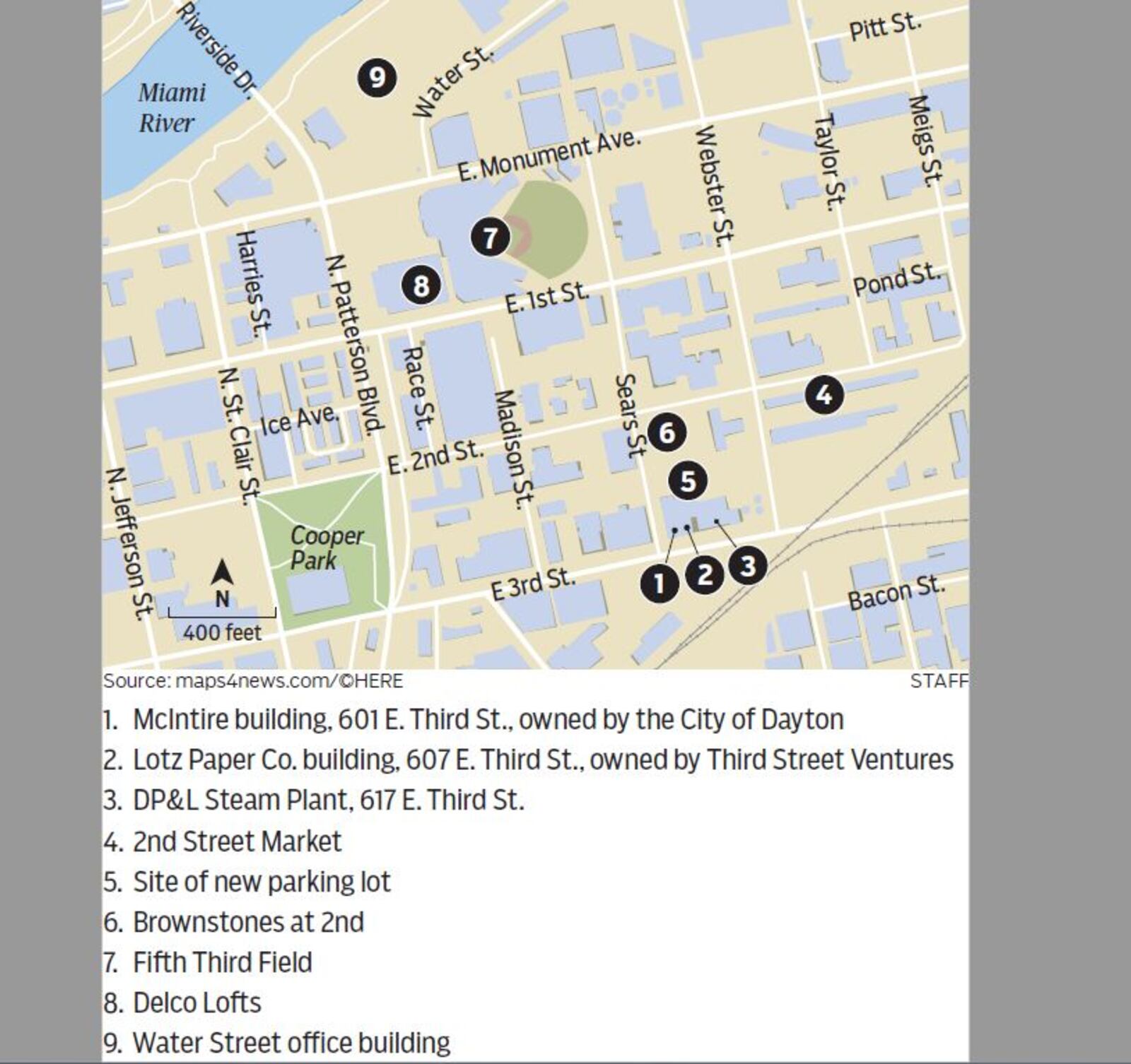 A map of some of the development activity going on in the northeast part of downtown Dayton and the Webster Station neighborhood.