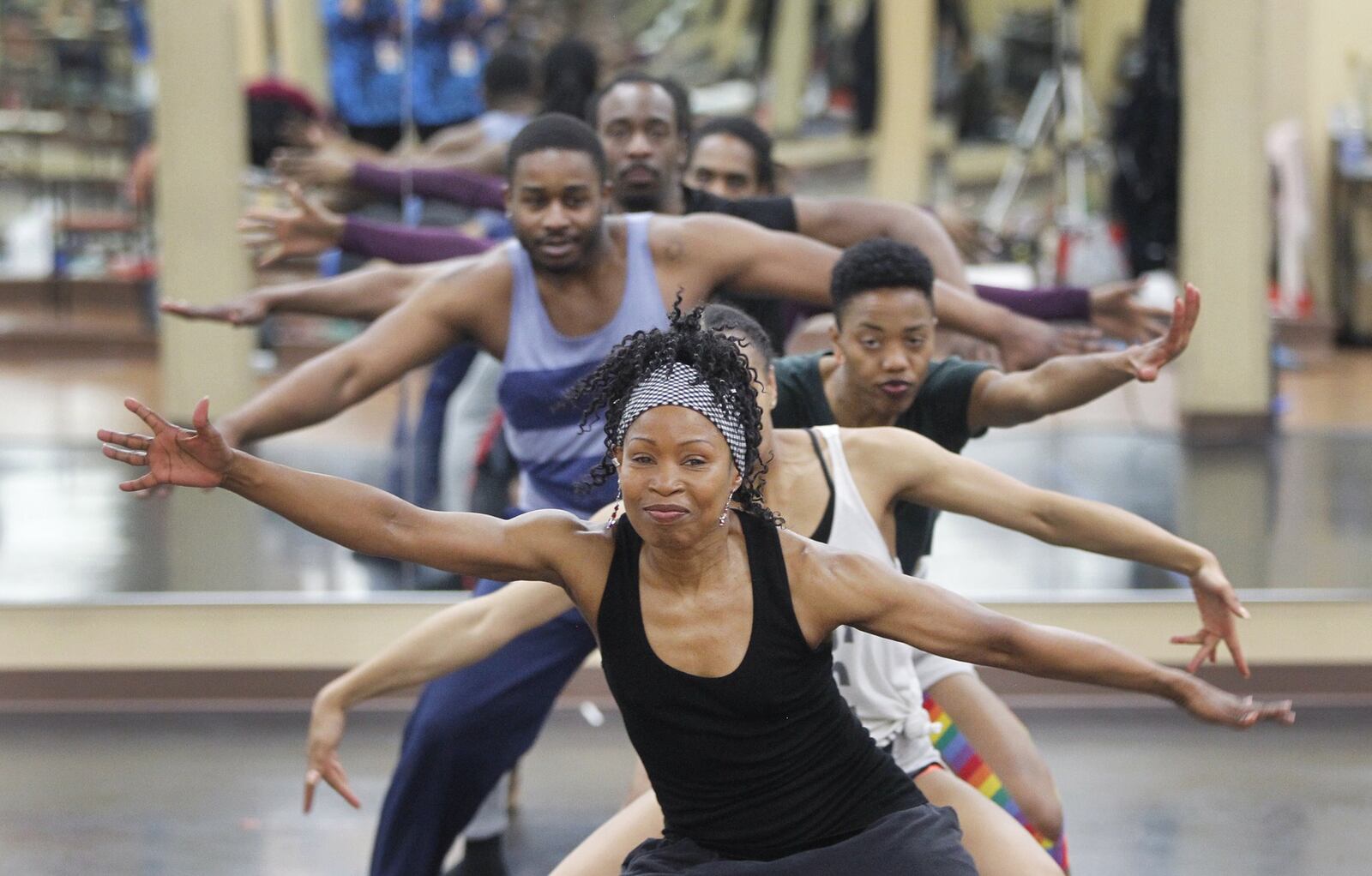 The Dayton Contemporary Dance Company is celebrating its 50th year with a Golden Anniversary Gala May 4 at the Schuster Center. During a recent rehearsal, the group works on a dance called “Level Up.” In front is Sheri “Sparkle” Williams who is marking her 45th year with the company. LISA POWELL / STAFF