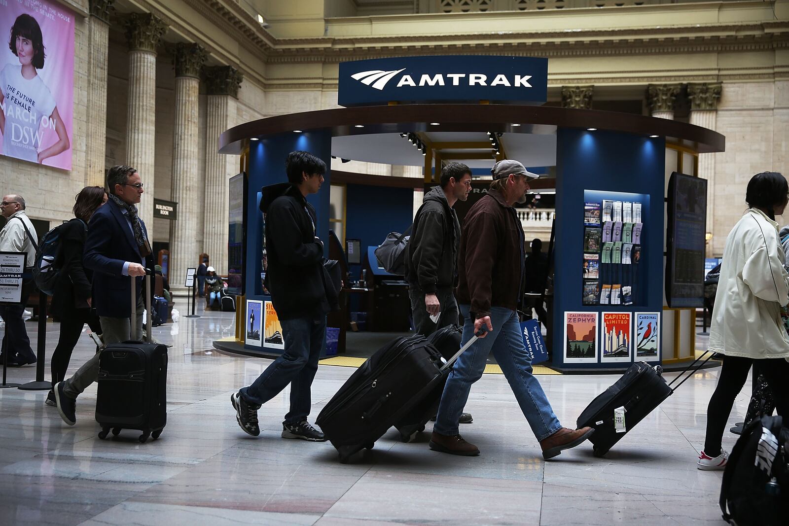 CHICAGO, IL - MARCH 23:  Passengers walk to their trains at Union station where Amtrak's California Zephyr makes a daily 2,438 miles run to Emeryville/San Francisco that takes roughly 52 hours on March 23, 2017 in Chicago, Illinois.  President Trump has proposed a national budget that terminates Federal support for Amtrak's long distance train services which would affect the California Zephyr and other long distance rail lines run by Amtrak.  (Photo by Joe Raedle/Getty Images)