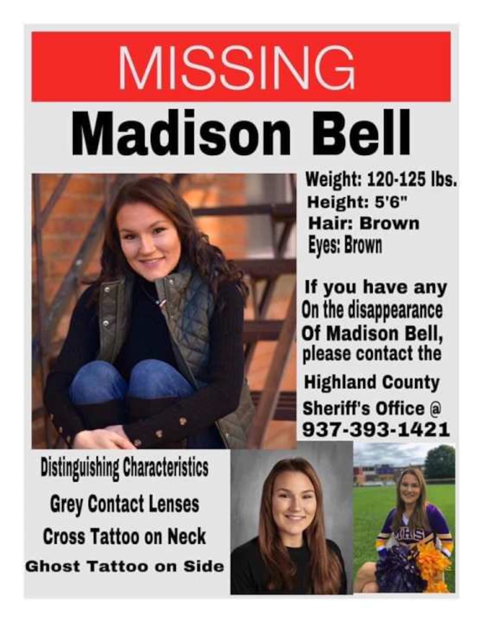 Madison Bell, 18, was found Saturday after being reported missing since Sunday from Highland County, Ohio