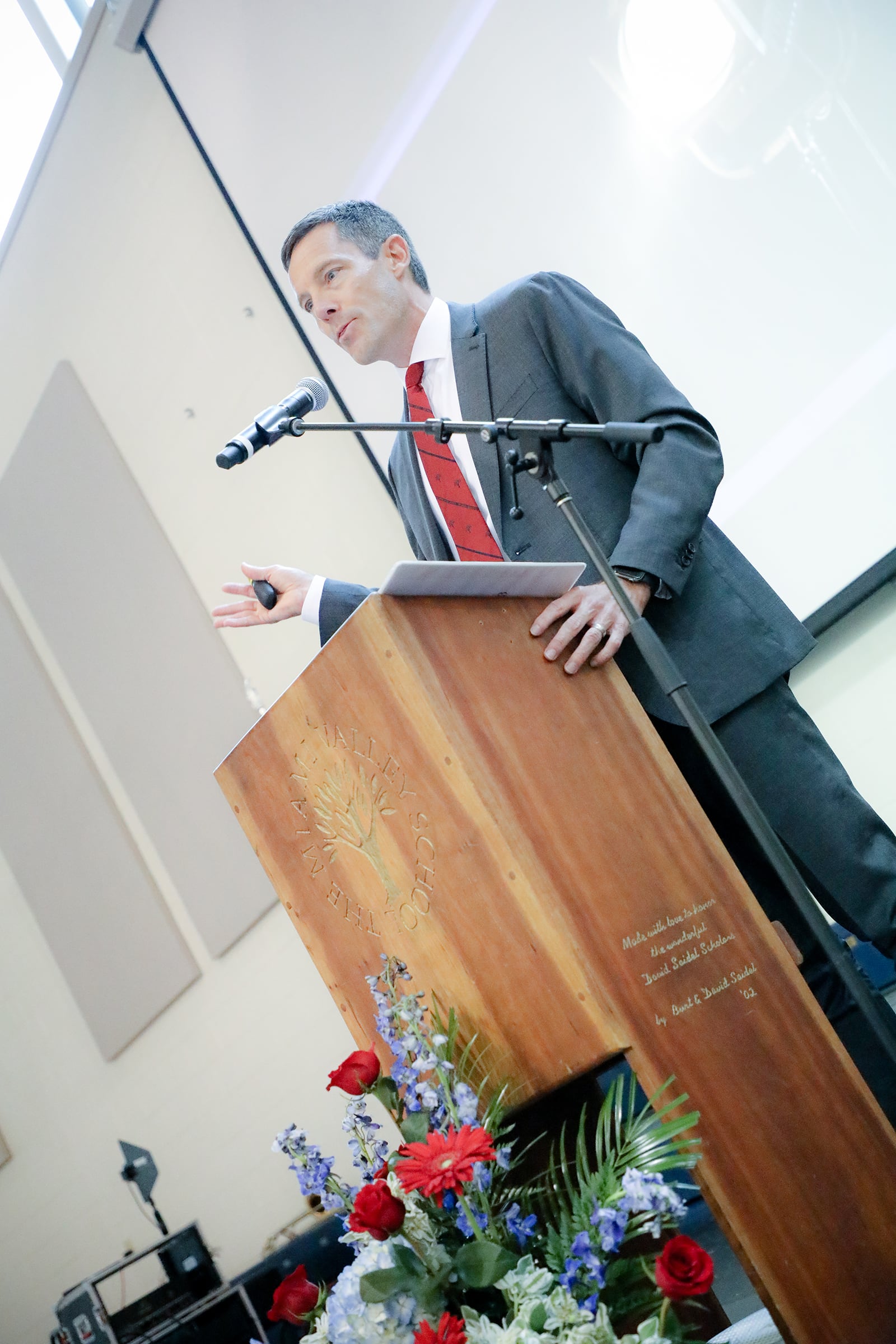 David Long speaking at the MVS convocation last year. The convocation is the ceremonial opening of each school year.