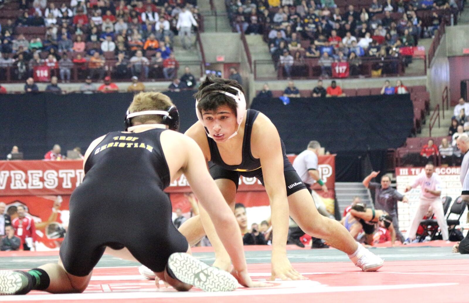 Legacy Christian freshman Gavin Brown captured the 126 pound Division III state title at the Schottenstein Center in Columbus on Saturday evening. Brown beat Troy Christian junior Ethan Turner 2-1 in a rematch of their district final last week that Brown also won 2-1. Greg Billing / CONTRIBUTED