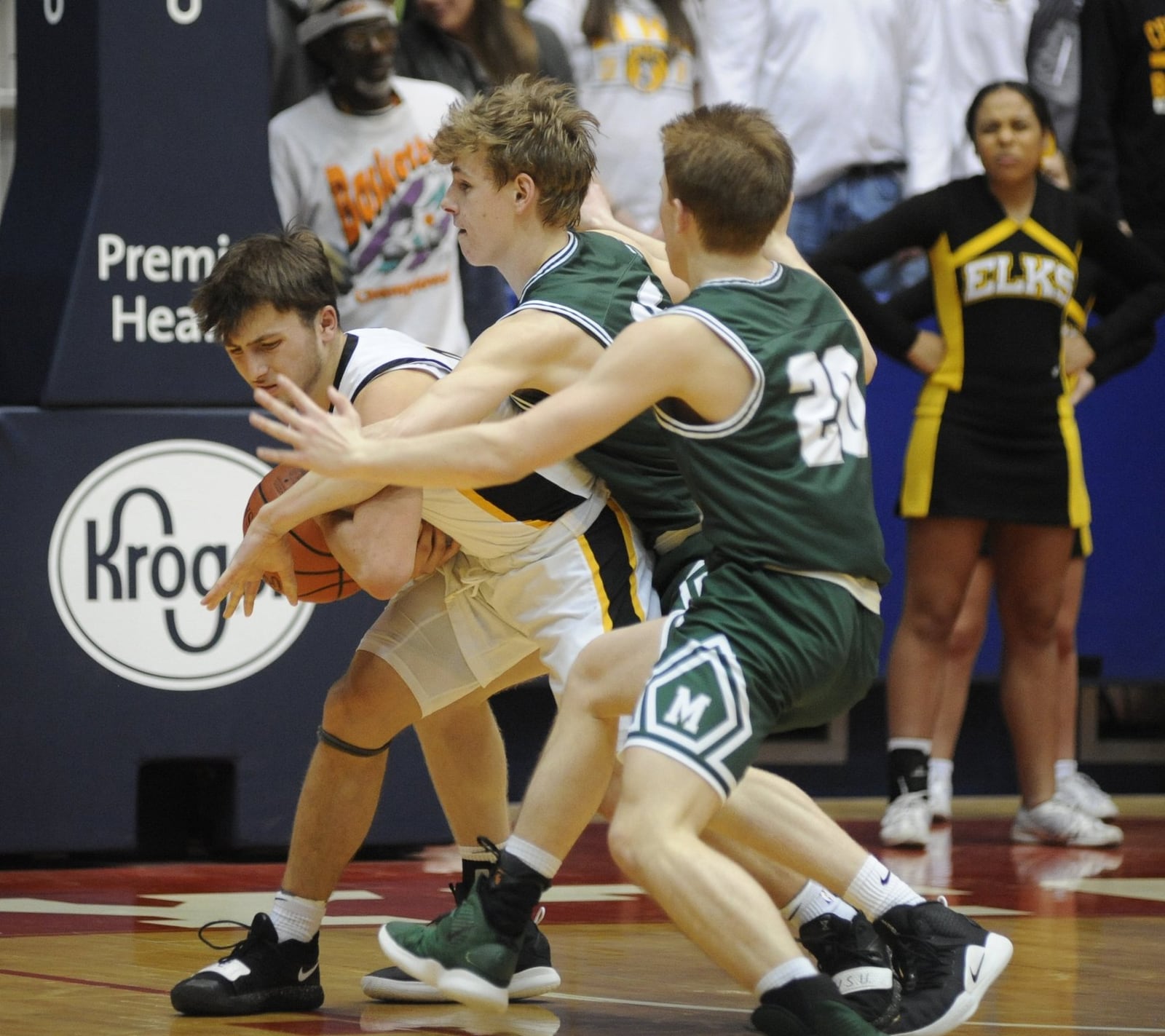 Centerville senior Ryan Marchal (with ball) had a game-high 22 points. Centerville defeated Mason 49-43 in a boys high school basketball D-I district final at UD Arena on Saturday, March 9, 2019. MARC PENDLETON / STAFF