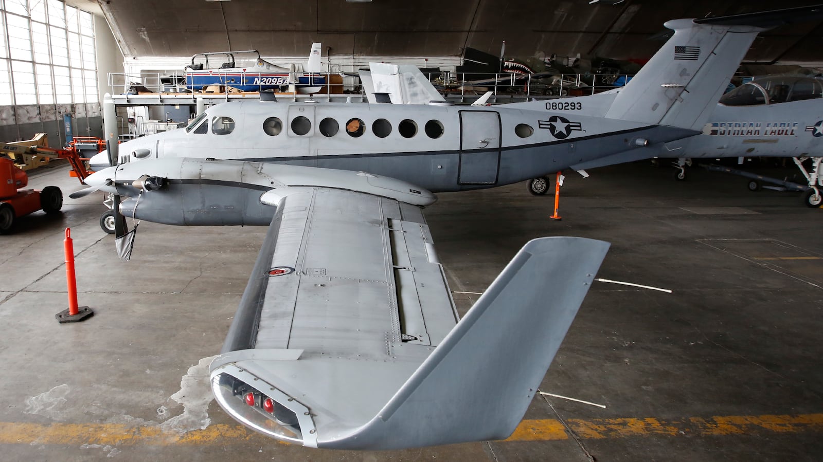 Hawker-Beechcraft MC-12W Liberty inside the restoration and storage hangars at the National Museum of the United States Air Force.  This aircraft flew mission in support of ground troops in Iraq and Afghanistan.  TY GREENLEES / STAFF