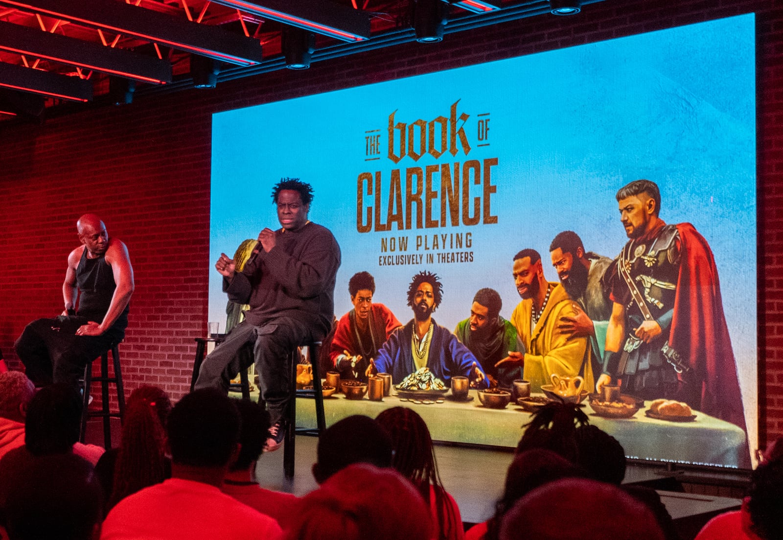 Dave Chappelle hosts writer/director Jeymes Samuel ("The Book of Clarence") at his new comedy and music venue, Dave Chappelle's YS Firehouse, Jan. 11 in Yellow Springs. PHOTO BY IAN COOK