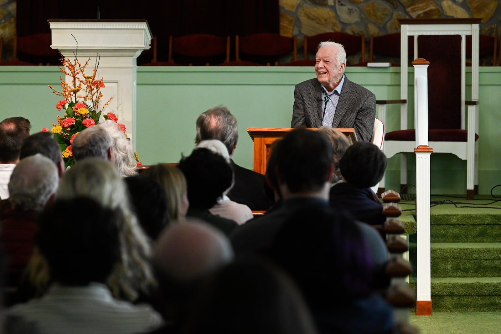 FILE - Former U.S. President Jimmy Carter teaches Sunday school at Maranatha Baptist Church, Nov. 3, 2019, in Plains, Ga. (AP Photo/John Amis, File)