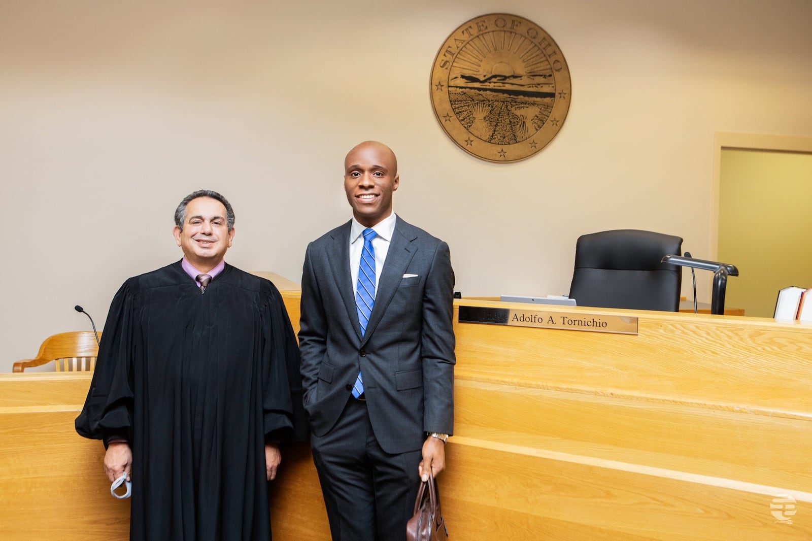 Dekan Ekpo with his mentor, Judge Adolfo Tornichio, who once presided over the Greene County Juvenile Court and earlier his year was appointed to the General Division of the Common Pleas Court. (Contributed photo)