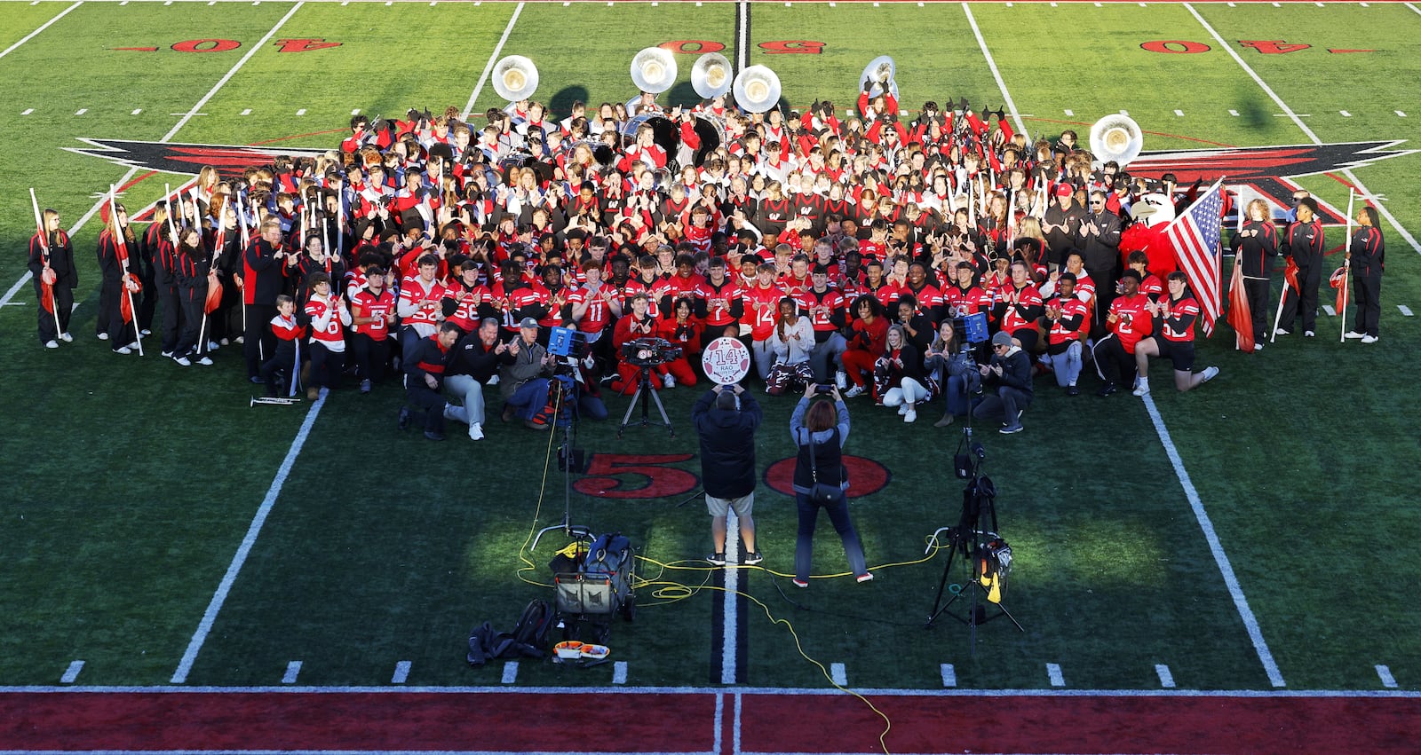 Lakota West football team, marching band, cheerleaders, mascots and more were featured on national television during The Today Show's Friday Morning Lights segment Friday, Sept. 30, 2022. NICK GRAHAM/STAFF