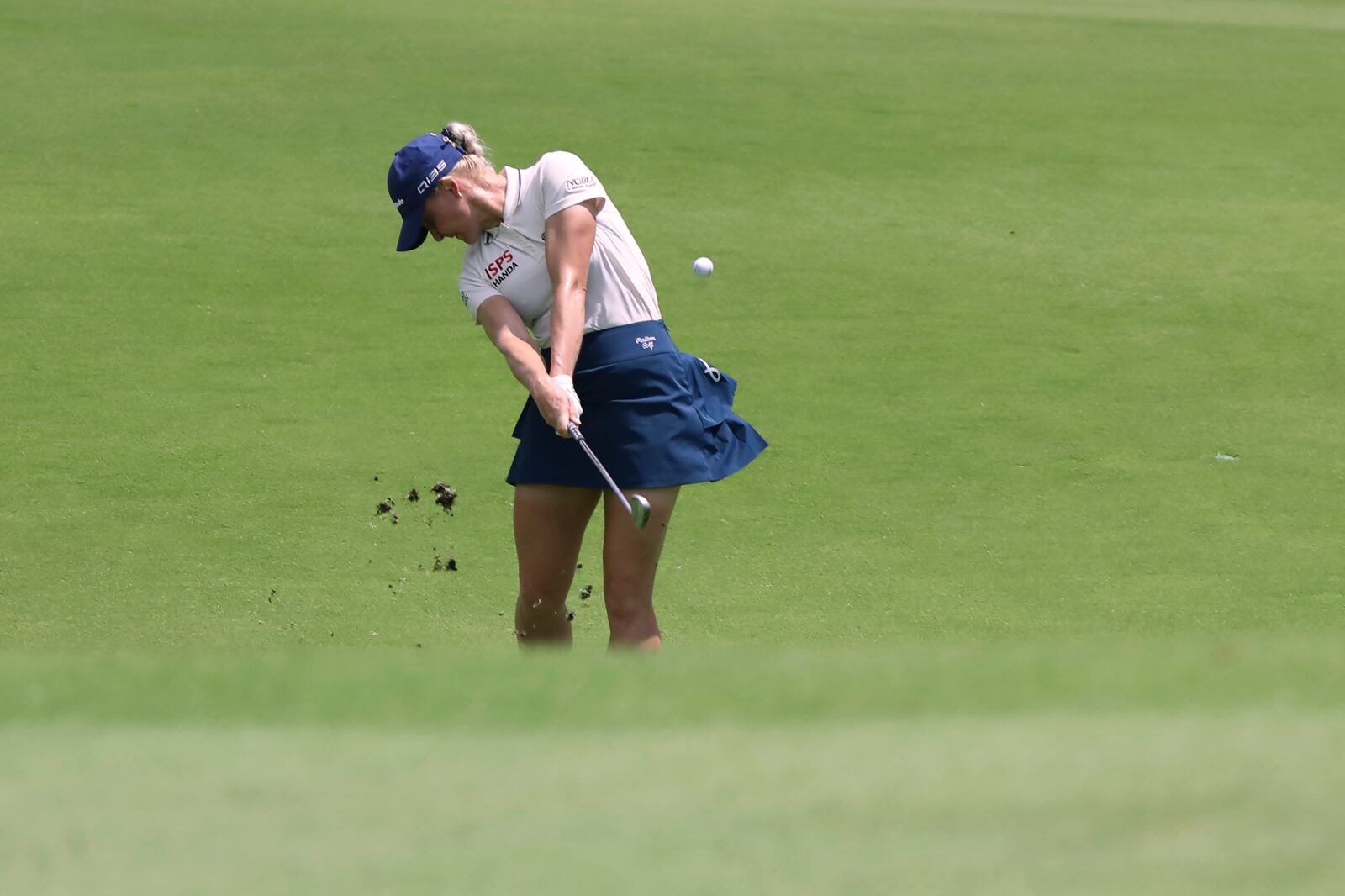 Charley Hull of England plays a shot during the round four of the HSBC Women's World Championship 2025 at Sentosa Golf Club in Singapore, Sunday, March 2, 2025. (AP Photo/Suhaimi Abdullah)