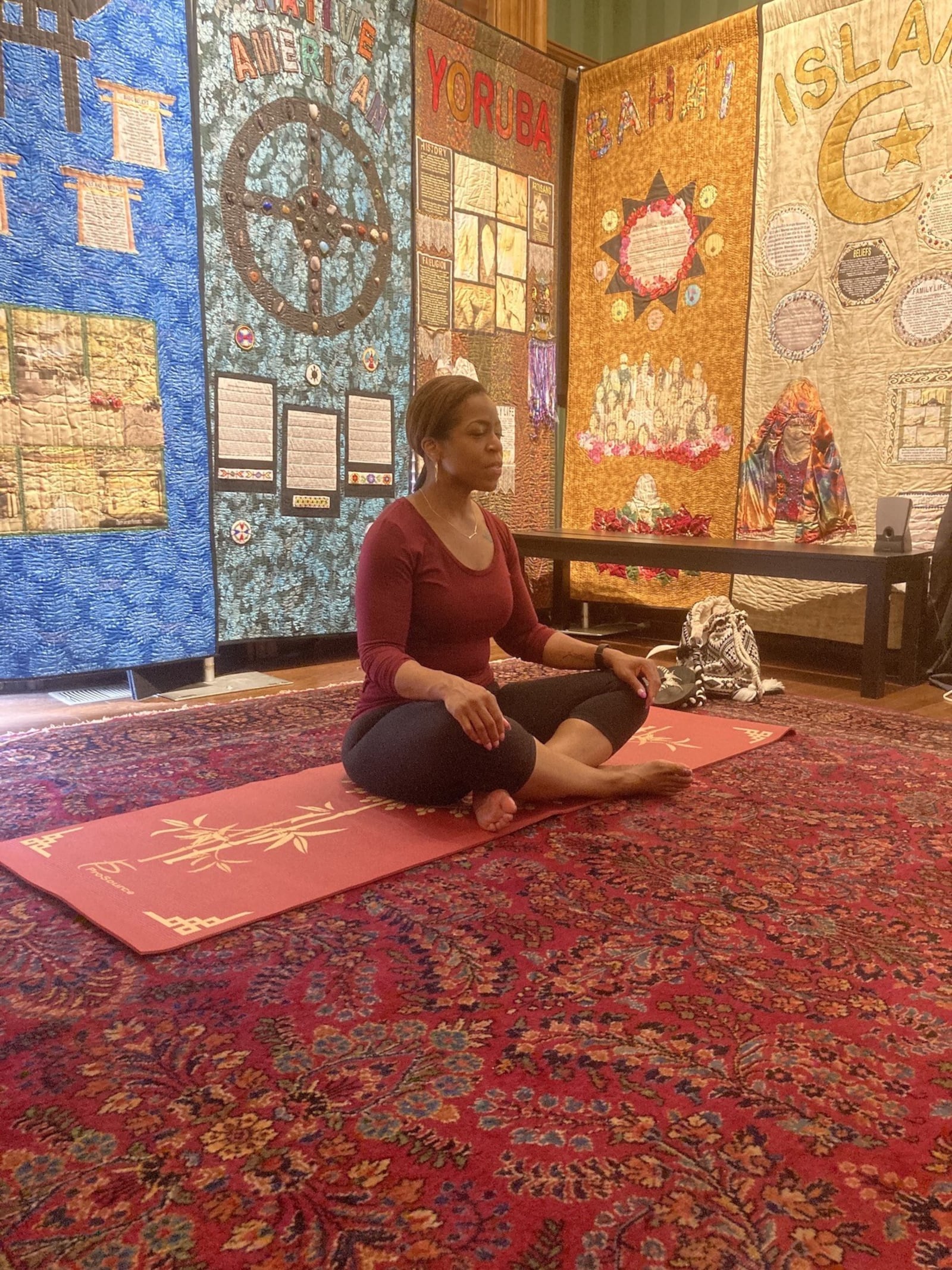 Yoga instructor Kaye Edwards and the Dayton International Peace Museum are offering virtual classes. CONTRIBUTED