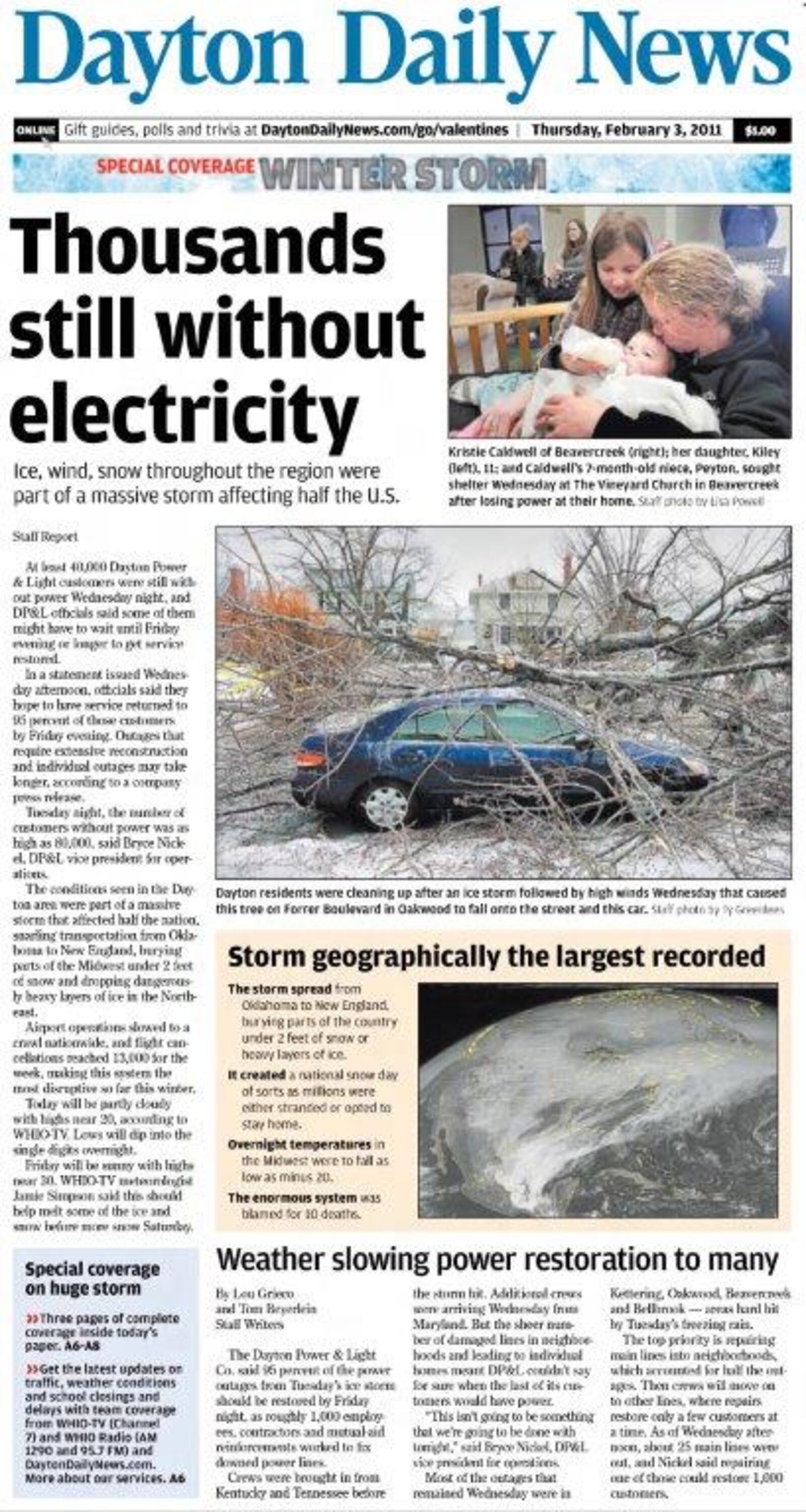 Dayton Daily News front page of Feb. 3, 2011