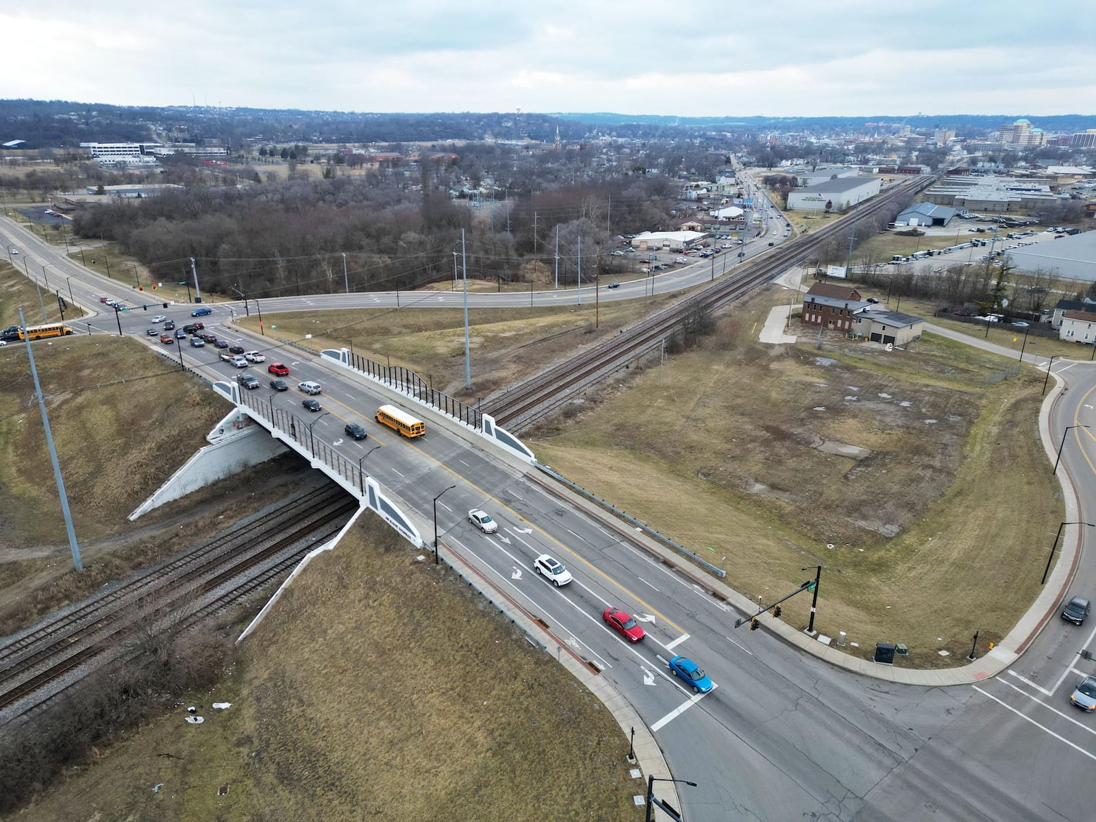 AECOM, the passenger rail consultant hired by Hamilton, delivered a report outlining two recommended areas the city should proceed to pursue for potential stops as Ohio expands passenger rail in the state. One of the stops is at South Hamilton Crossing at Grand Boulevard (bottom left in this photo). NICK GRAHAM/STAFF