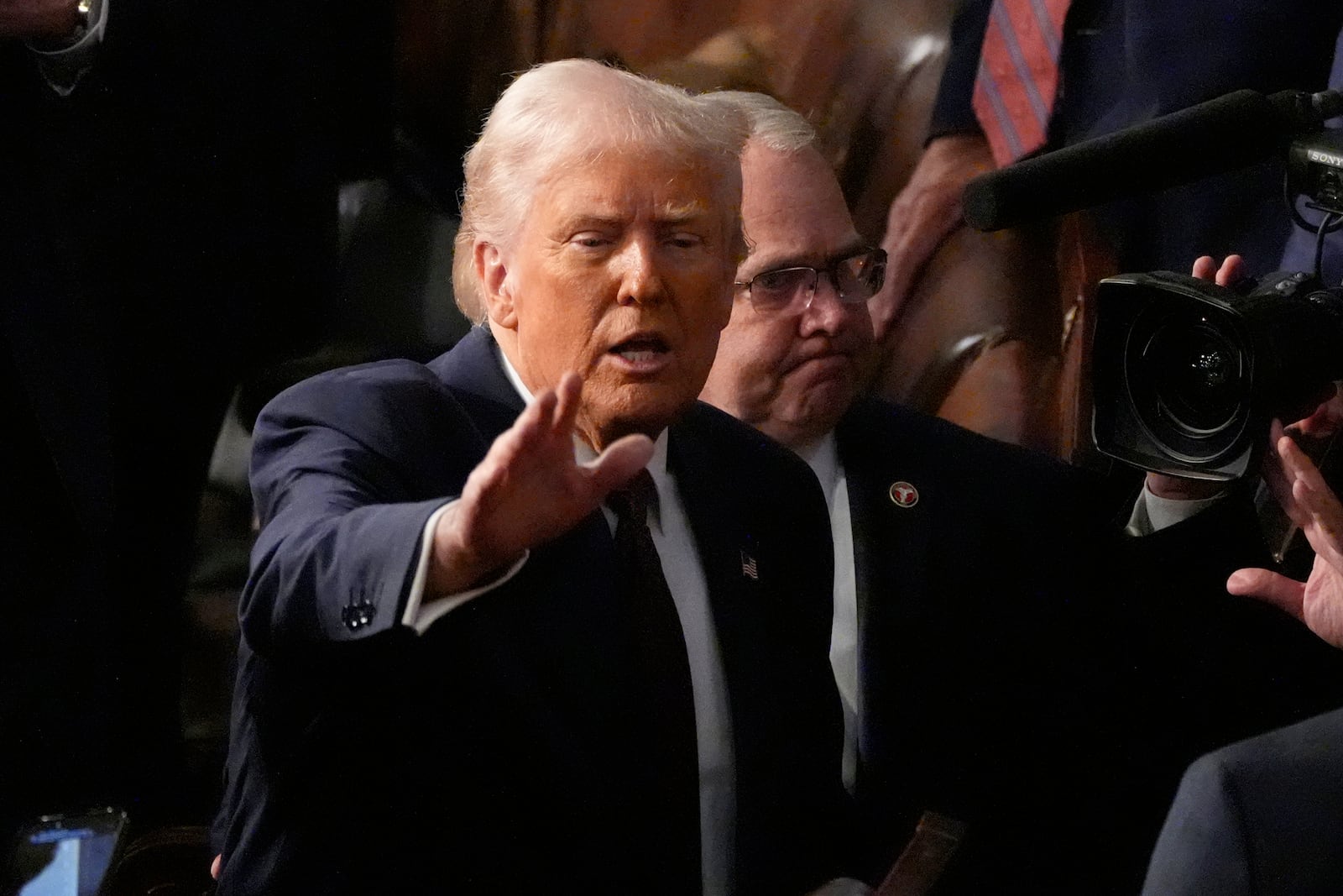 President Donald Trump departs after addressing a joint session of Congress at the Capitol in Washington, Tuesday, March 4, 2025. (AP Photo/Alex Brandon)