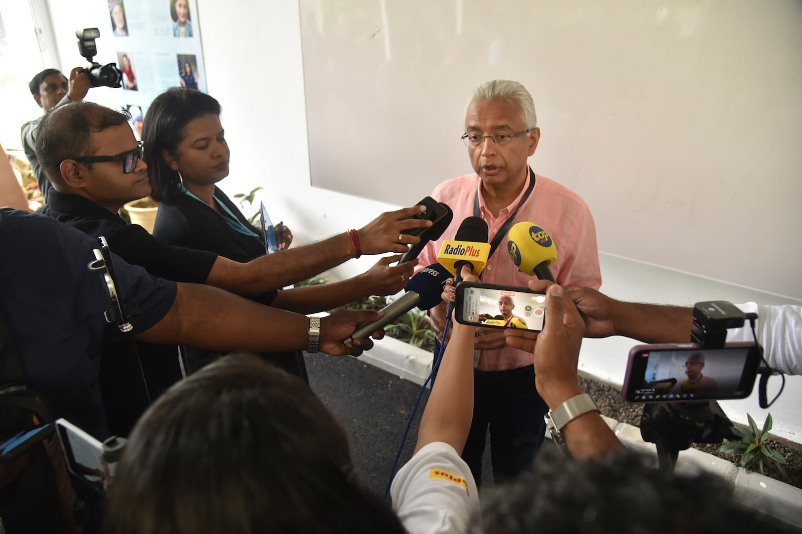 Mauritian Prime Minister Pravind Jagnauth speaks to the press in Port Louis, Monday Nov. 11, 2024. (La Sentinelle via AP)