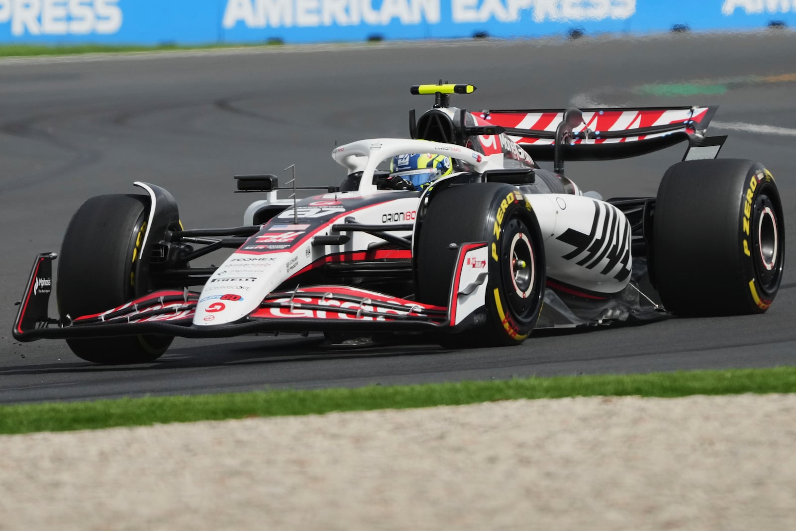 Haas driver Oliver Bearman of Britain steers his car during the third practice session at the Australian Formula One Grand Prix at Albert Park, in Melbourne, Australia, Saturday, March 15, 2025. (AP Photo/Heath McKinley )