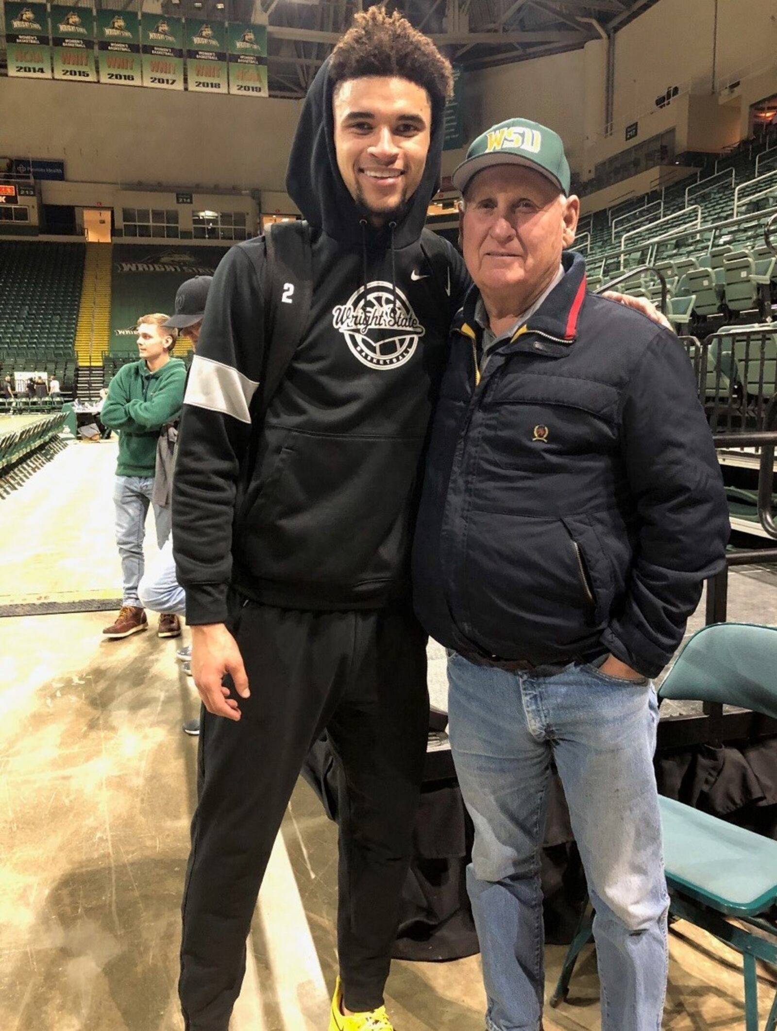 Tanner Holden, the star of the Wright State basketball team,  and his beloved grandfather Delmas Conley, who died Tuesday at age 79 and whose wake will be Sunday and funeral service Monday. Although grieving and in tears before, during and after Thursday night’s game against UIC, Holden was the game’s top scorer (26 points) and rebounder (8). He dedicated the game to his grandpa. CONTRIBUTED