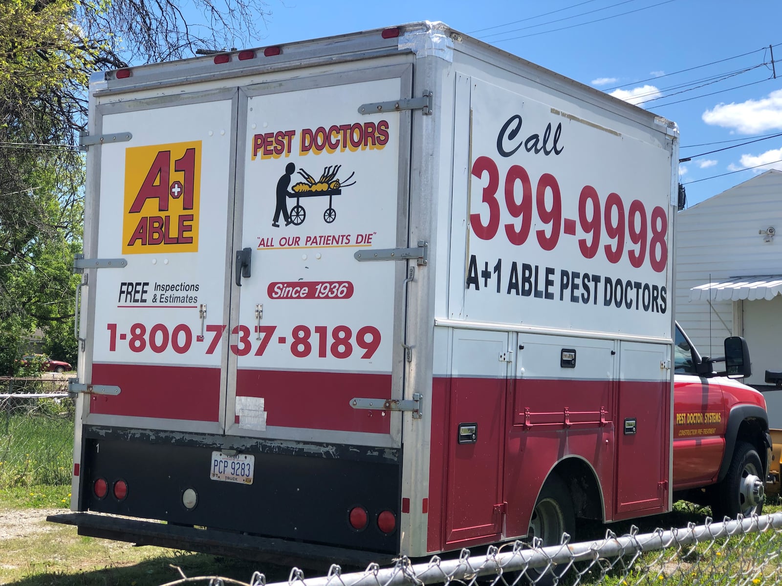 A truck for A-1 Able Pest Doctors in Dayton. The companies' slogan is "All our patients die." CORNELIUS FROLIK / STAFF