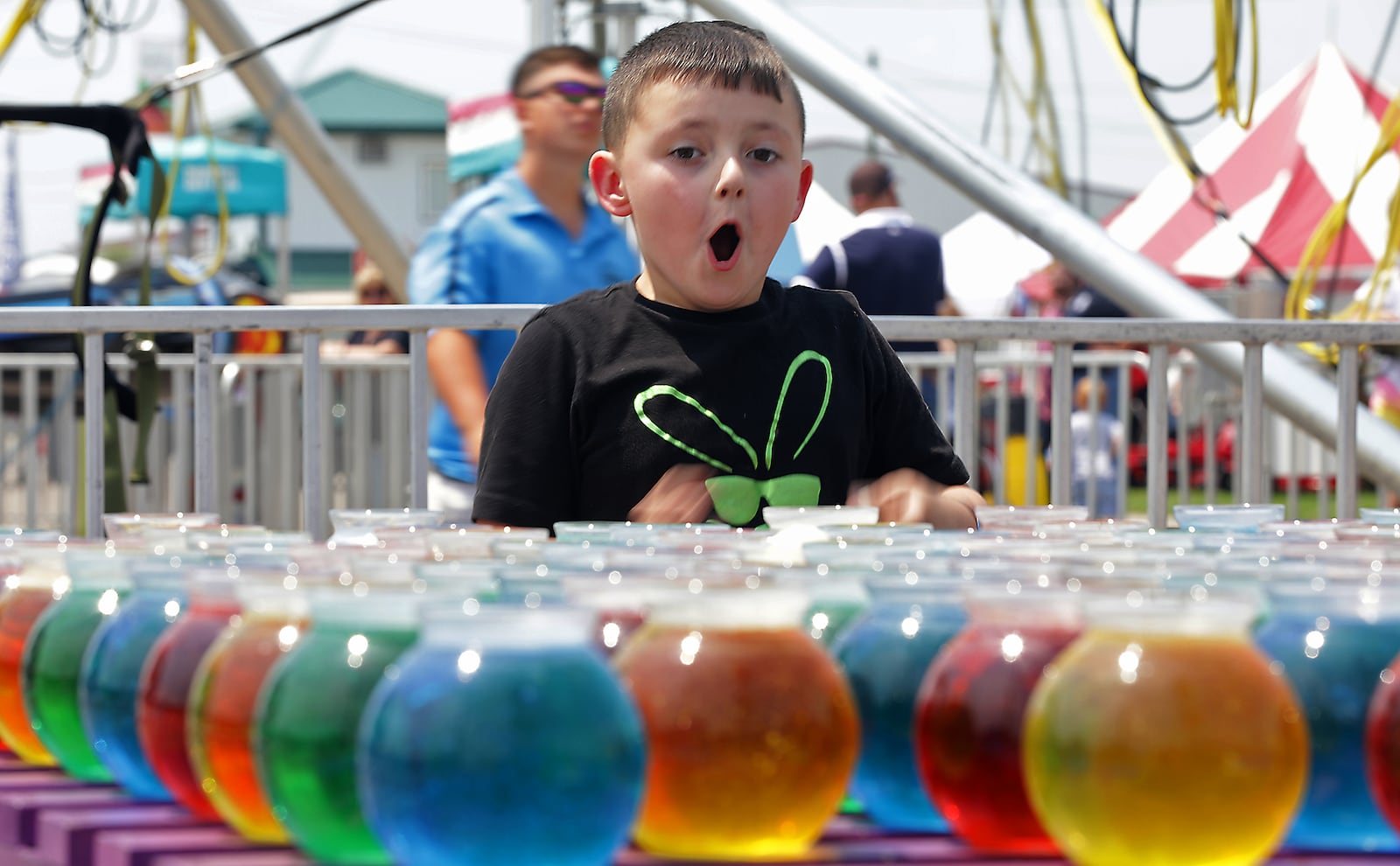 Dalton Pyles, 6, reacts as he wins a gold fish Saturday at the Clark County Fair. BILL LACKEY/STAFF