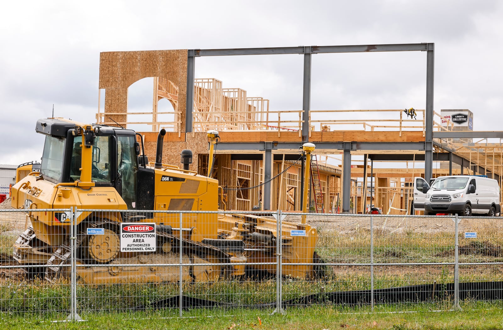 Construction continues on Liberty Collective dining and entertainment destination on Lakota Lane in Liberty Township Tuesday, Oct. 15, 2024. NICK GRAHAM/STAFF