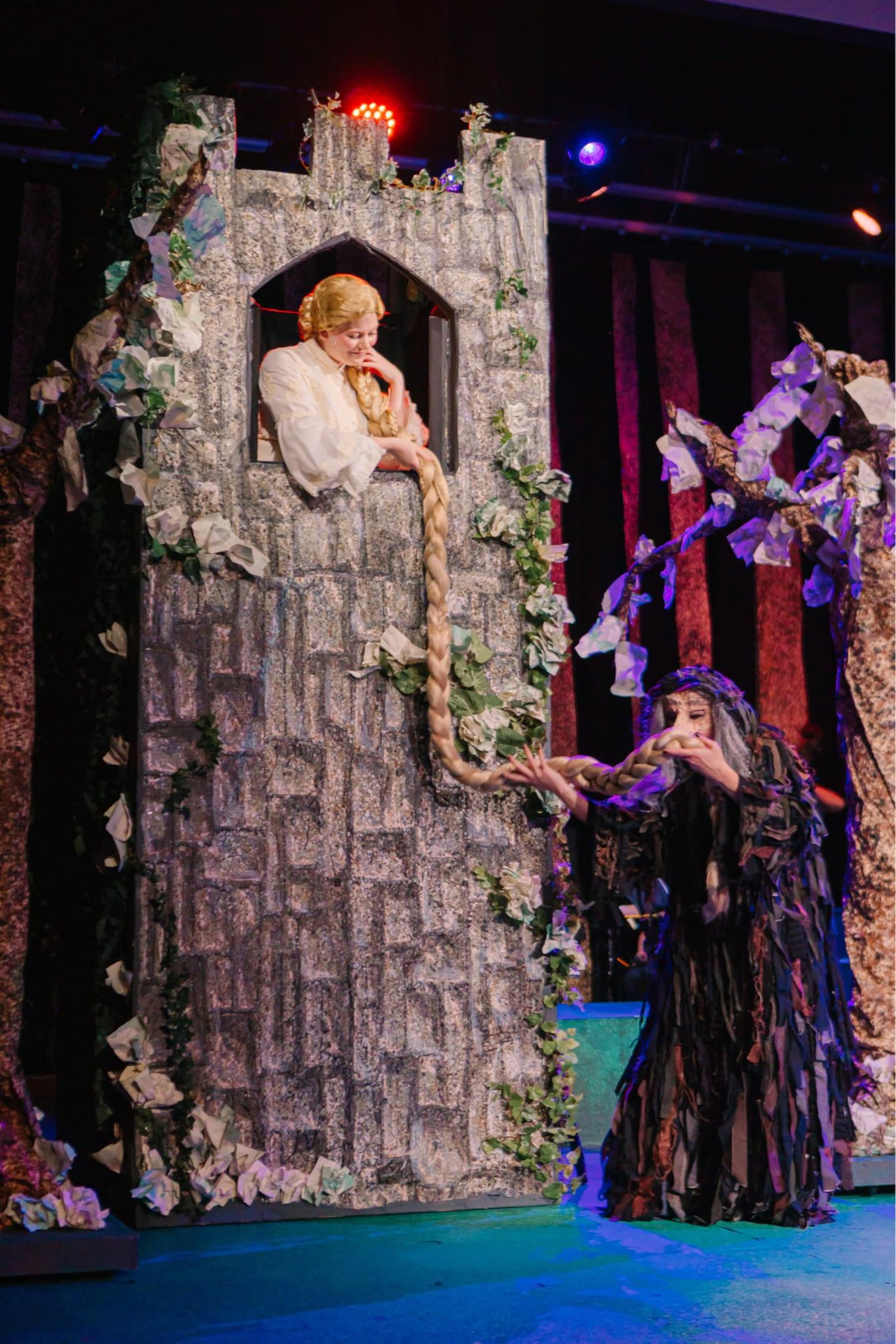 Kara Miller (Rapunzel) and Kandis Gibson (Witch) in Epiphany Players Drama Ministry's production of "Into the Woods." PHOTO BY CARMEN NAUSEEF