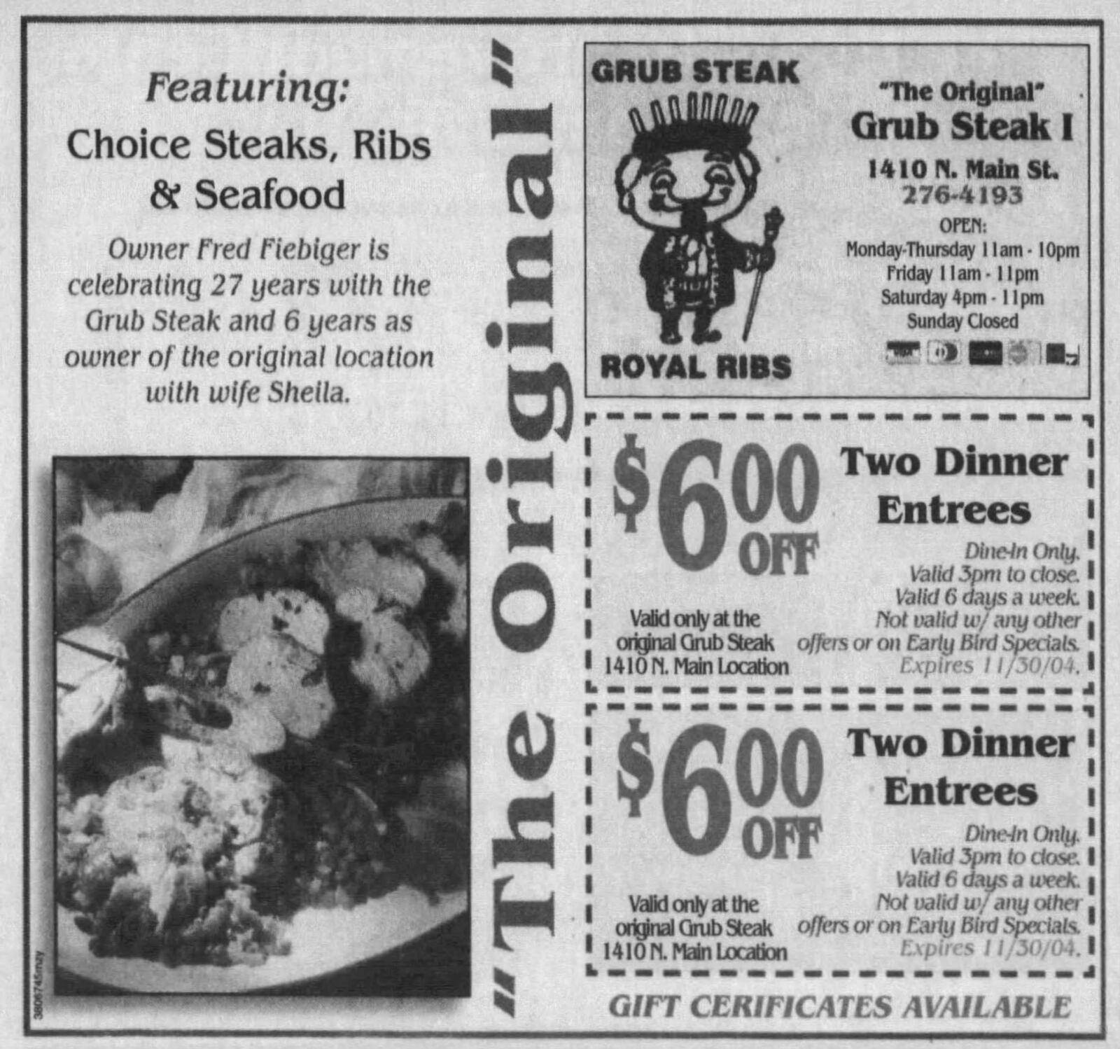 Grub Steak advertisement from 2004 Dayton Daily News.