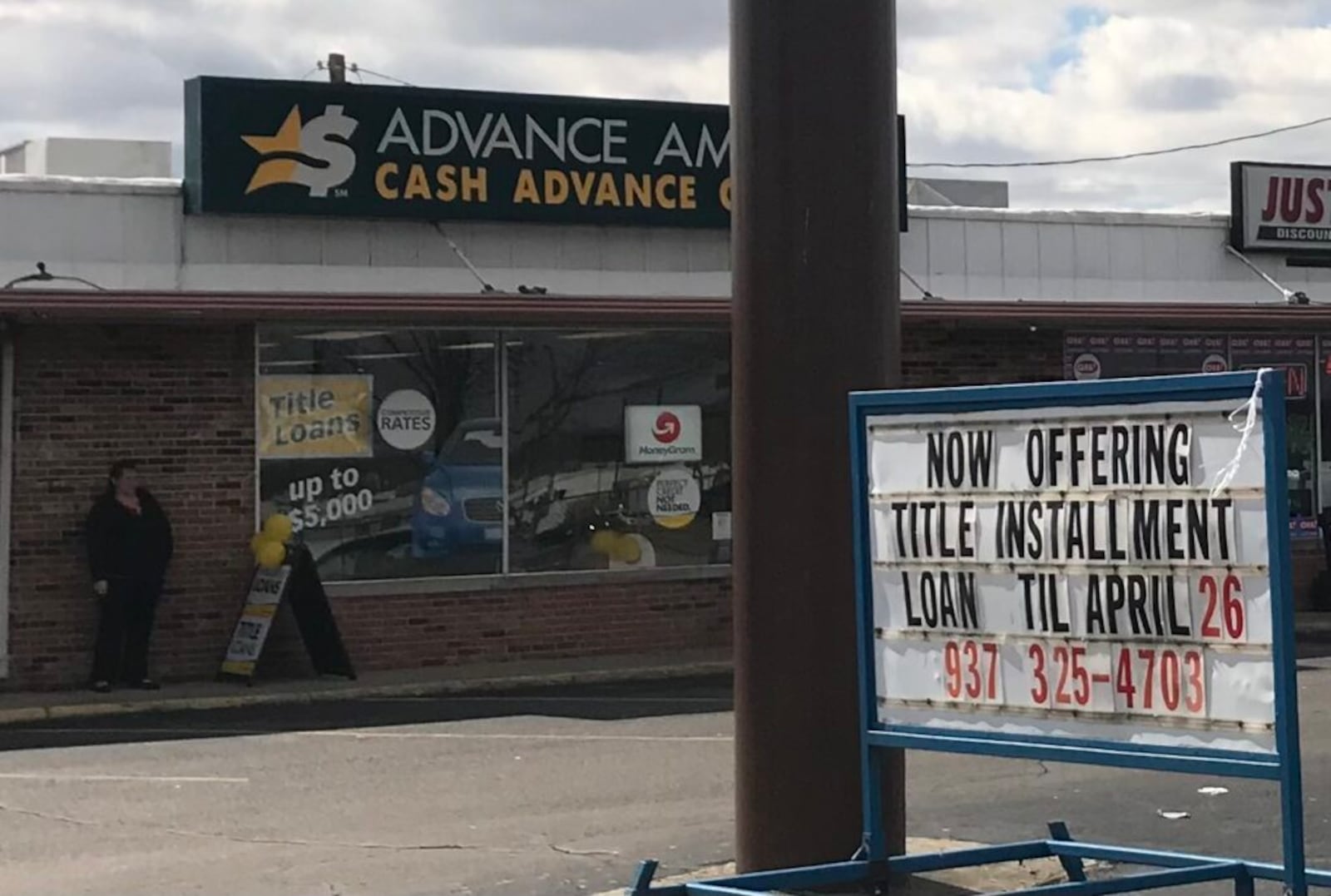 A 2019 photo outside an Advance America storefront that issues loans funded by NCP Finance. The photo was taken by Rep. Kyle Koehler, who sponsored legislation designed to rein in the industry.