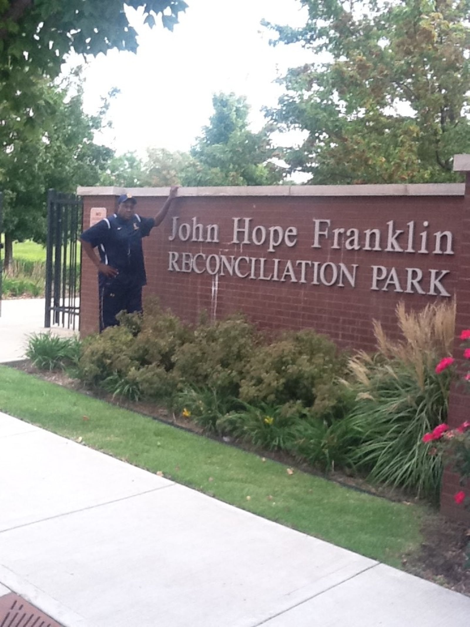 Darnell Carter at John Hope Franklin Reconciliation Park which was established to commemorate the victims of the 1921 Tulsa Race Massacre. CONTRIBUTED