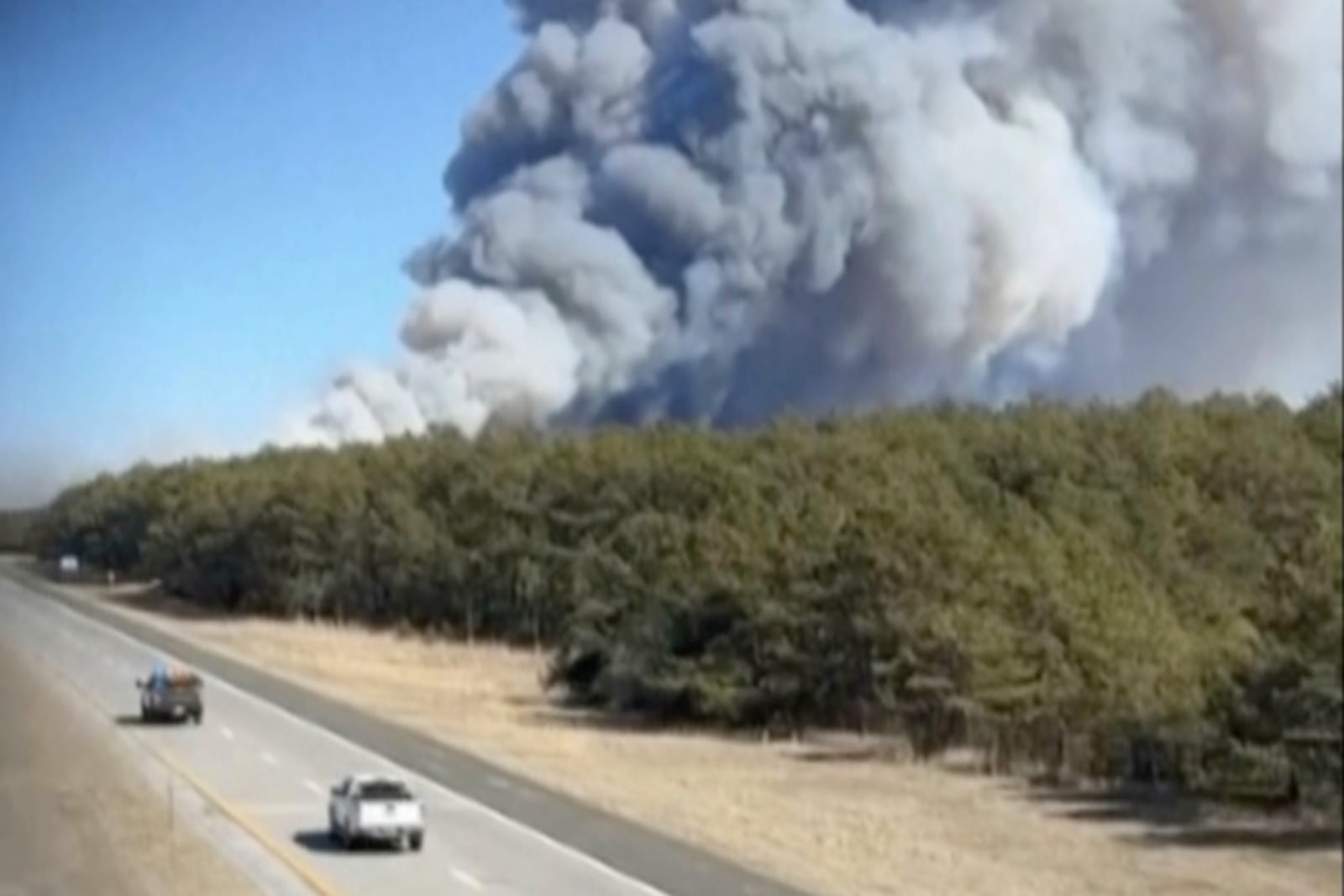 This image from video provided by Andrew Tallon shows smoke from fires in New York's Long Island, on Saturday, March 8, 2025, seen from Southampton, N.Y. (Andrew Tallon via AP)