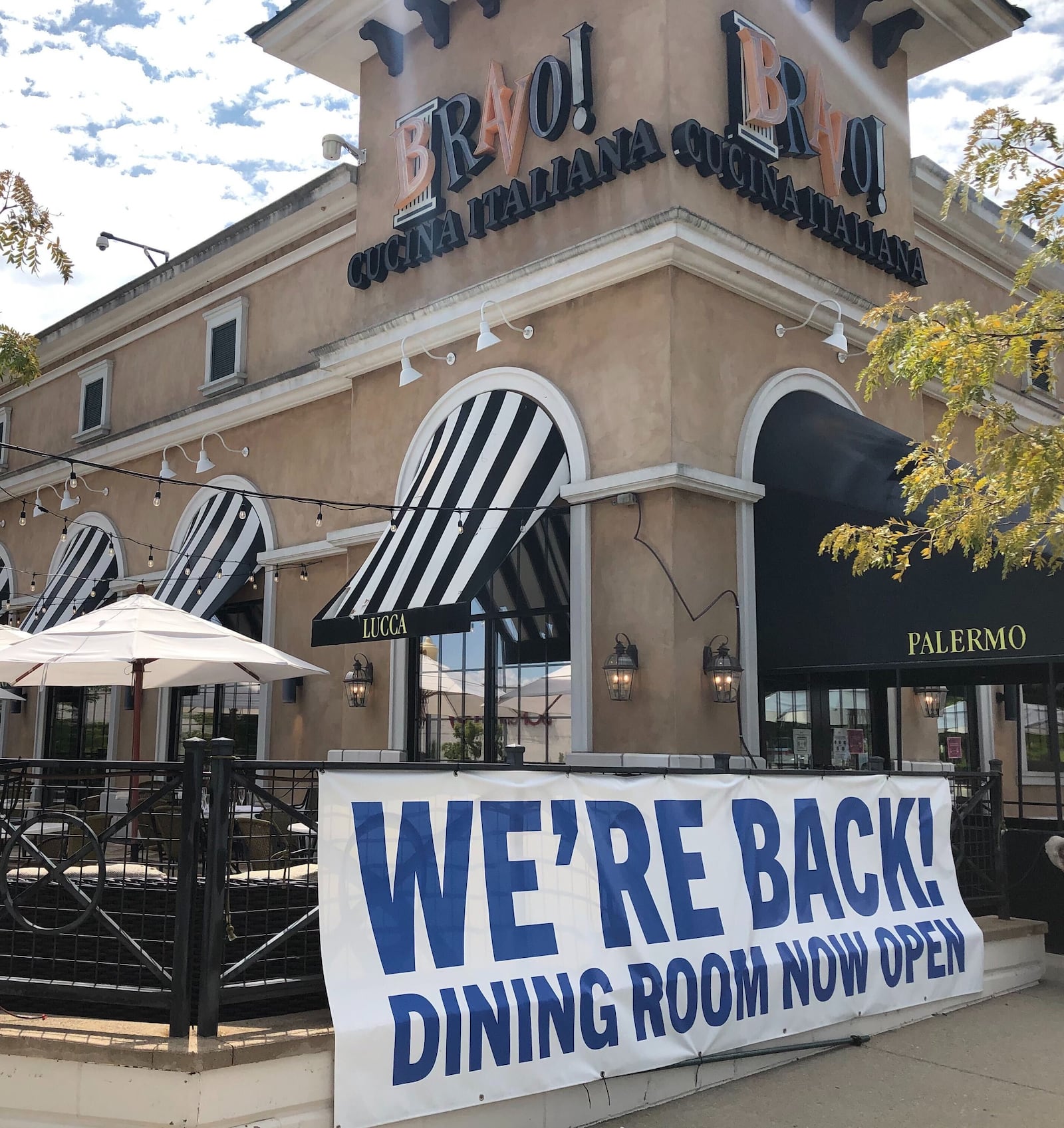 The new owner of Bravo and Brio Italian restaurant chains is touting patio dining and working to reopen the BRAVO! Cucina Italiana at the Mall at Fairfield Commons location after buying the chains out of bankruptcy. This is the patio at the Bravo restaurant in front of the Dayton Mall. MARK FISHER/STAFF