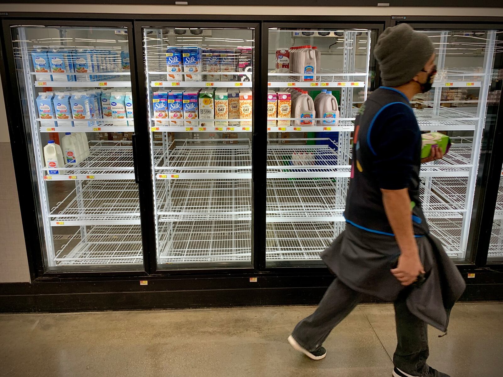 With the impending storm coming to the area milk is becoming scarce on shells like at the Walmart near Fairfield commons in Beavercreek. MARSHALL GORBY \STAFF