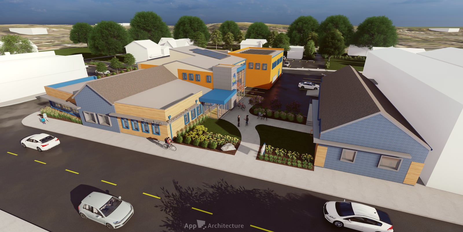 A rendering of East End Community Services' campus on Xenia Avenue in East Dayton after renovation. CONTRIBUTED BY APP ARCHITECTURE