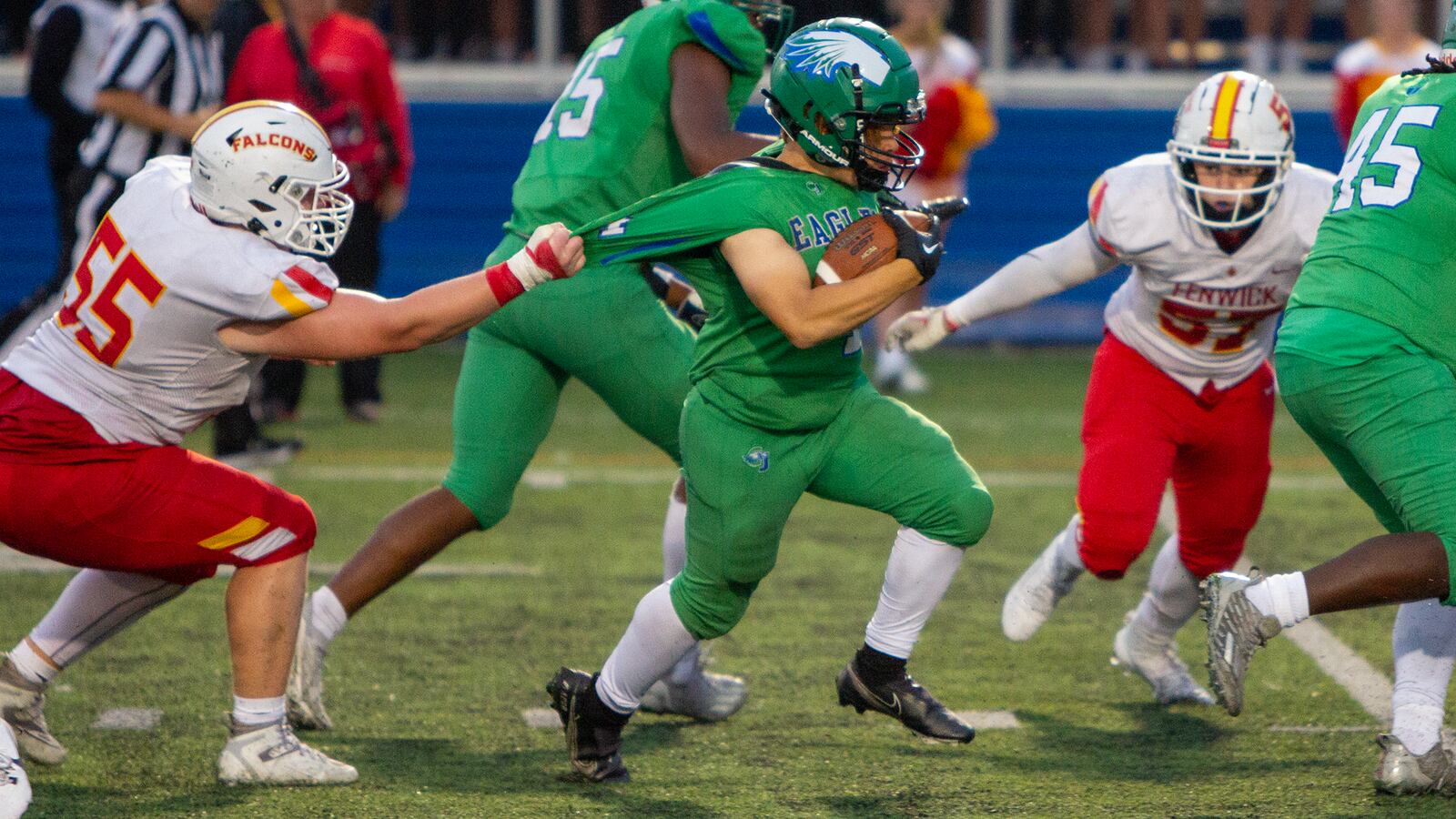 Chaminade Julienne wingback Malachi Ringer runs for yardage during the first half Thursday night against Fenwick. Jeff Gilbert/CONTRIBUTED