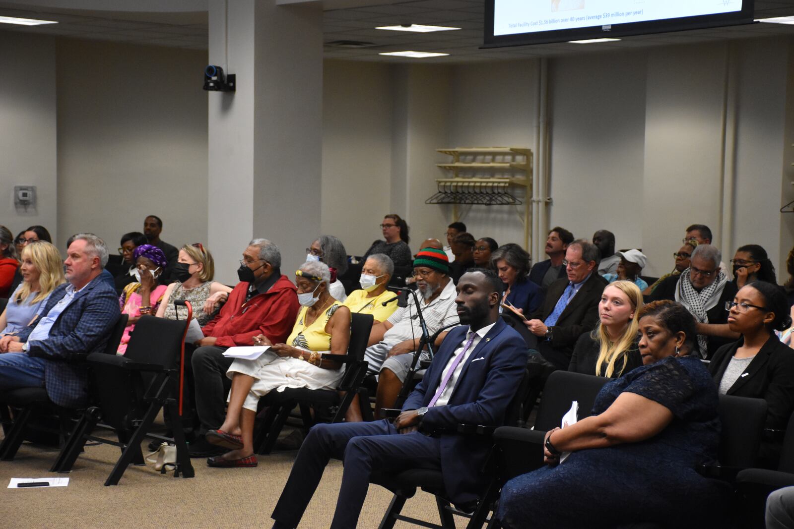 Dozens of people attended the Dayton City Commission meeting on Wednesday, Aug. 7, 2024, where a proposed tax levy was discussed for a new public hospital. CORNELIUS FROLIK / STAFF