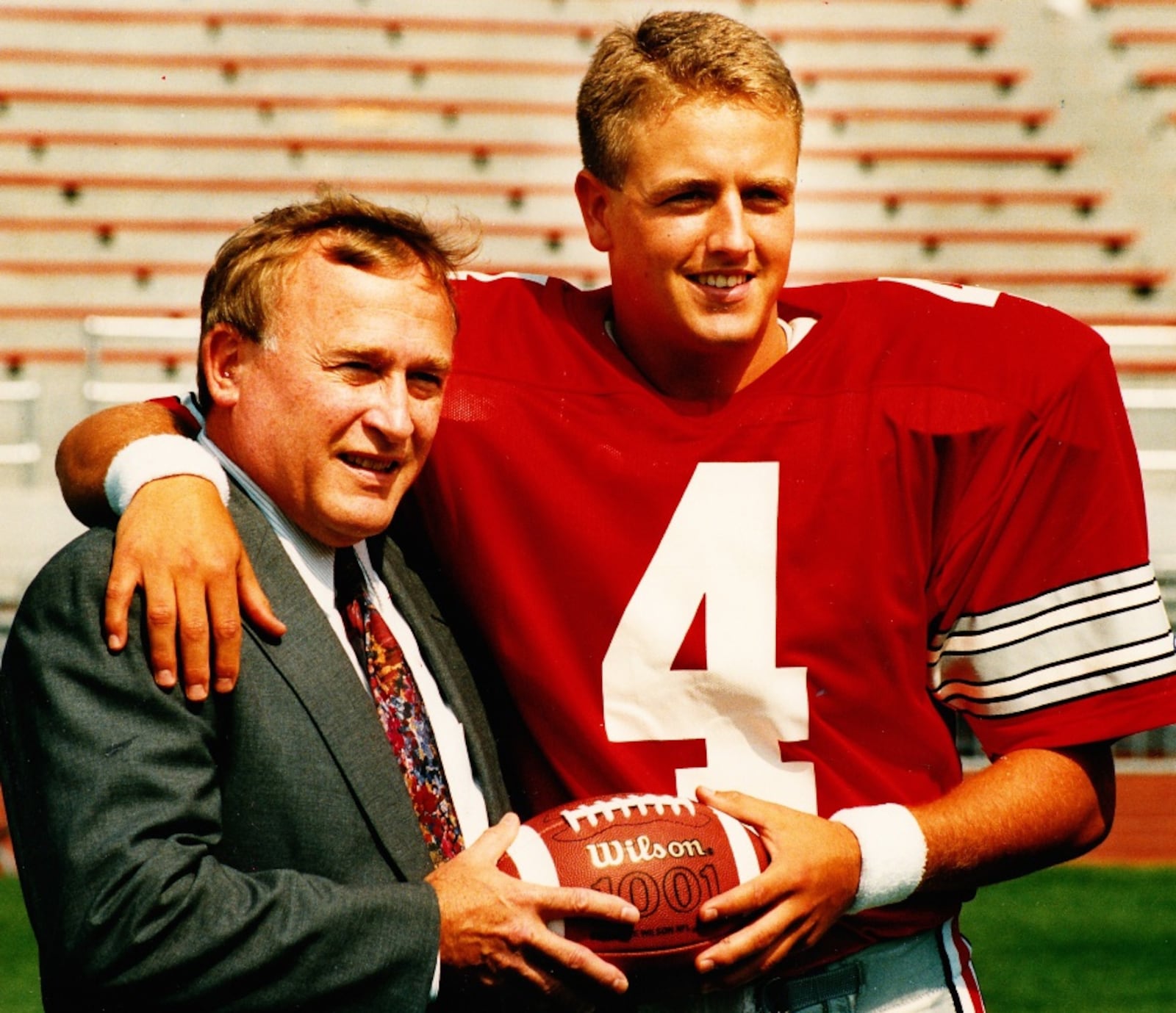 Herbstreit's father, Jim, was an Ohio State player and captain (seen here with Herbstreit in 1992). He later served as an assistant coach to Woody Hayes at Ohio State and Bo Schembechler at Miami University.