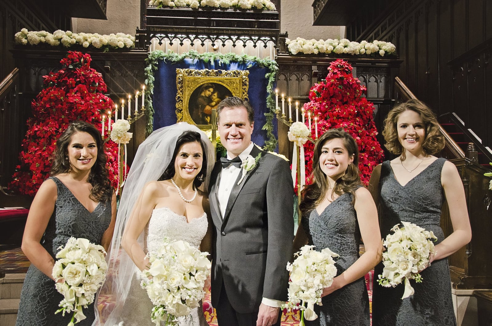 Congressman Mike Turner and his wife Majida were married Saturday, Dec. 19 at Westminster Presbyterian Church in downtown Dayton. From left to right Charine Mourad, niece of the bride, the bride and groom, Carolyn Turner, daughter of the groom and Jessica Turner, daughter of the groom. Photo by Cydney Hatch with Afton Photography