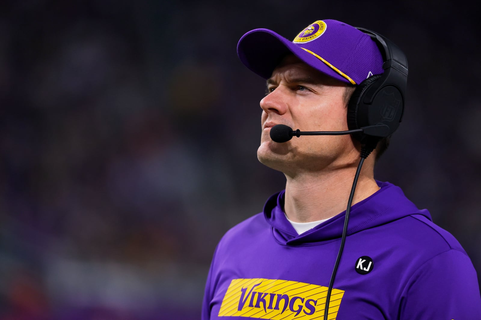 Minnesota Vikings head coach Kevin O'Connell watches during the second half of an NFL football game against the Green Bay Packers Sunday, Dec. 29, 2024, in Minneapolis. (AP Photo/Bruce Kluckhohn)