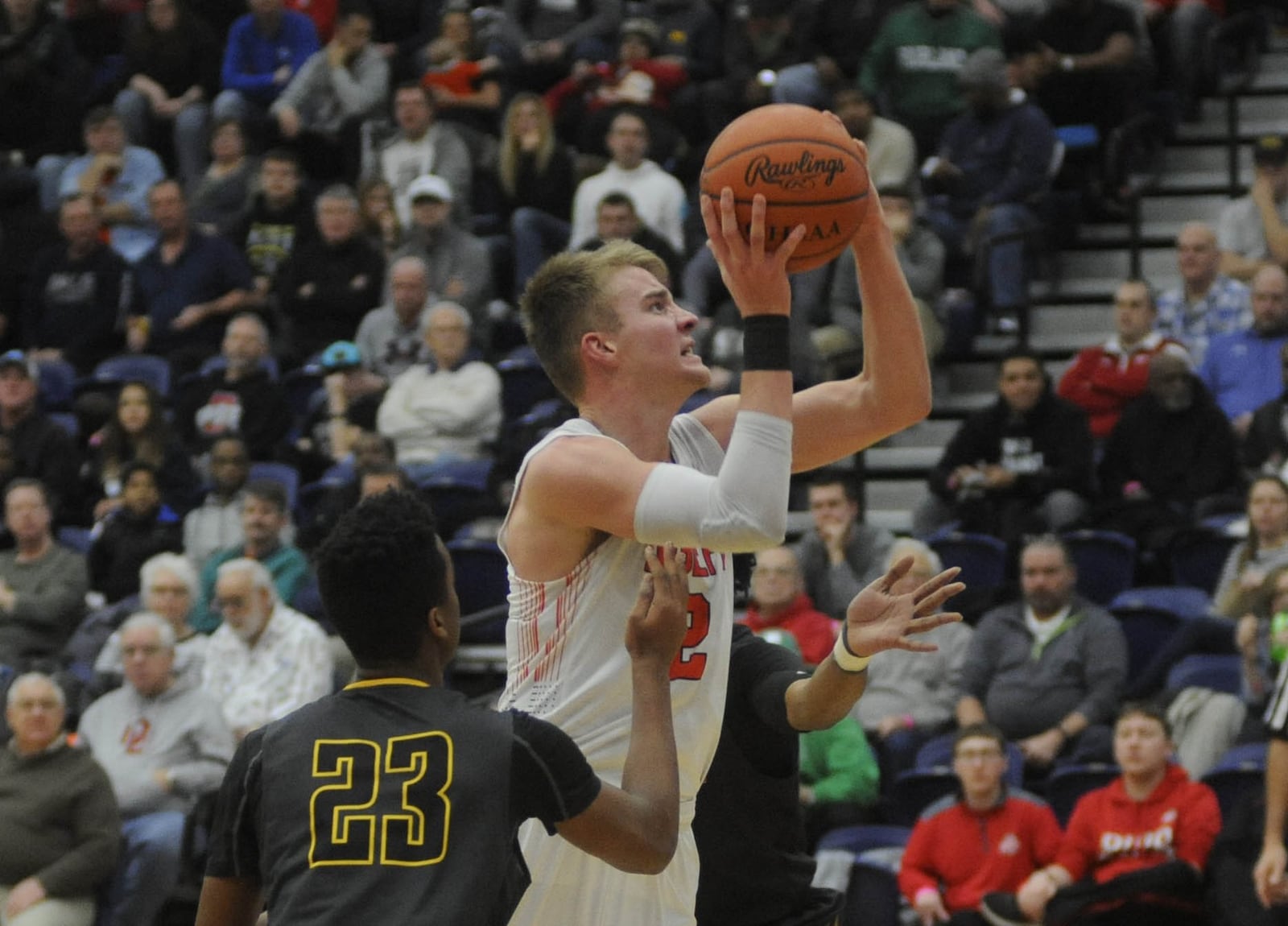 Versailles sr. Justin Ahrens. Versailles defeated Sidney 65-50 in the 16th annual Premier Health Flyin’ to the Hoop at Trent Arena in Kettering on Sun., Jan. 14, 2018. MARC PENDLETON / STAFF