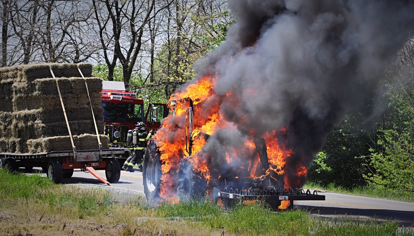 Tractor catches fire near Enon