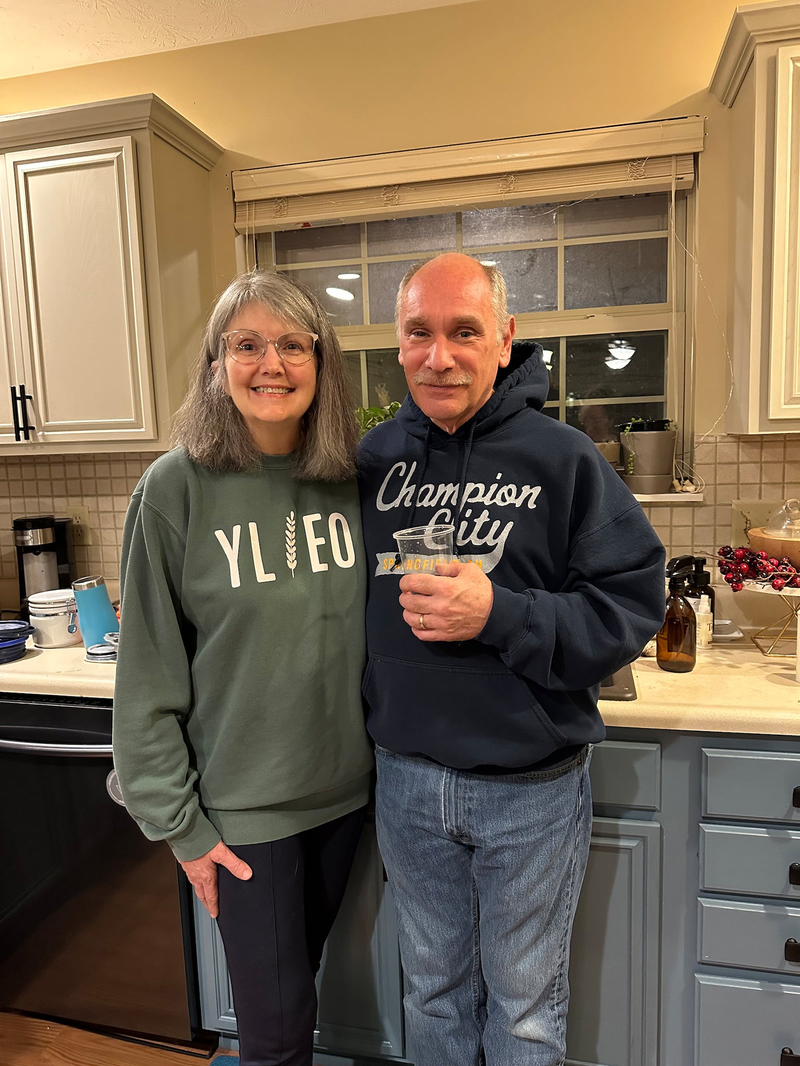 Terri Lininger and her husband Steve at home in Springfield today. Terri collapsed last year after an apparent seizure. CONTRIBUTED