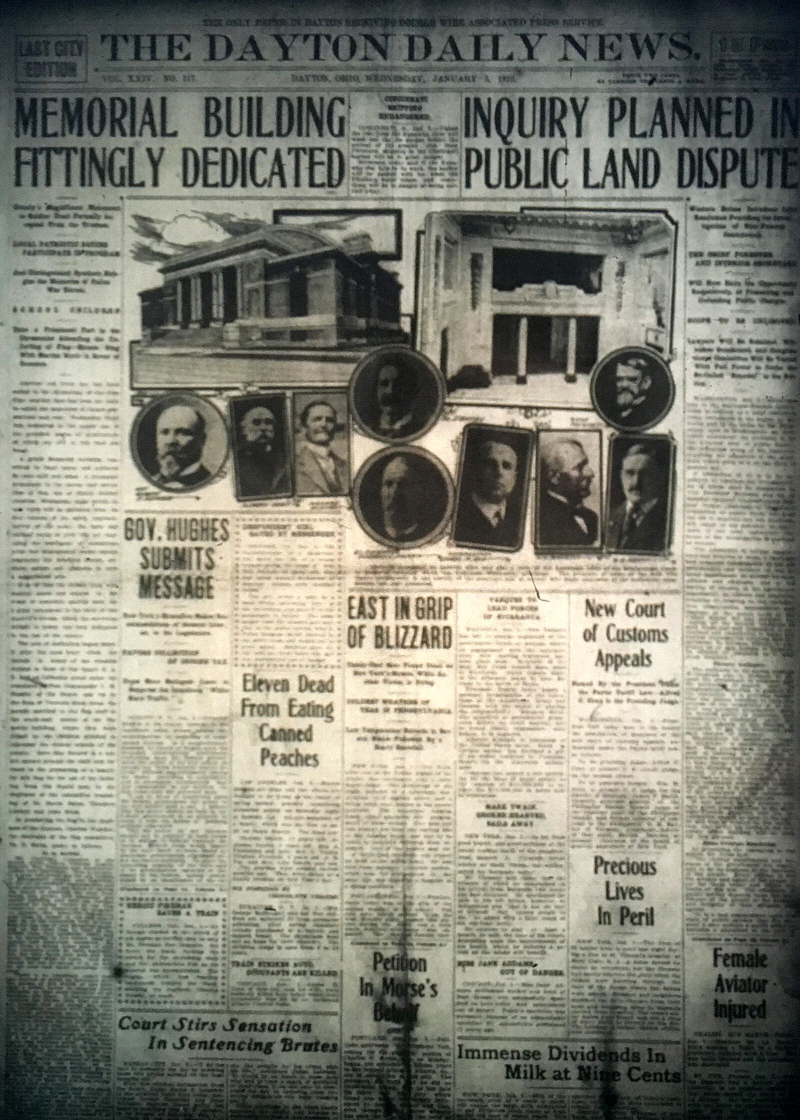 Dedication of Memorial Hall was front page news for the Dayton Daily News in 1910.