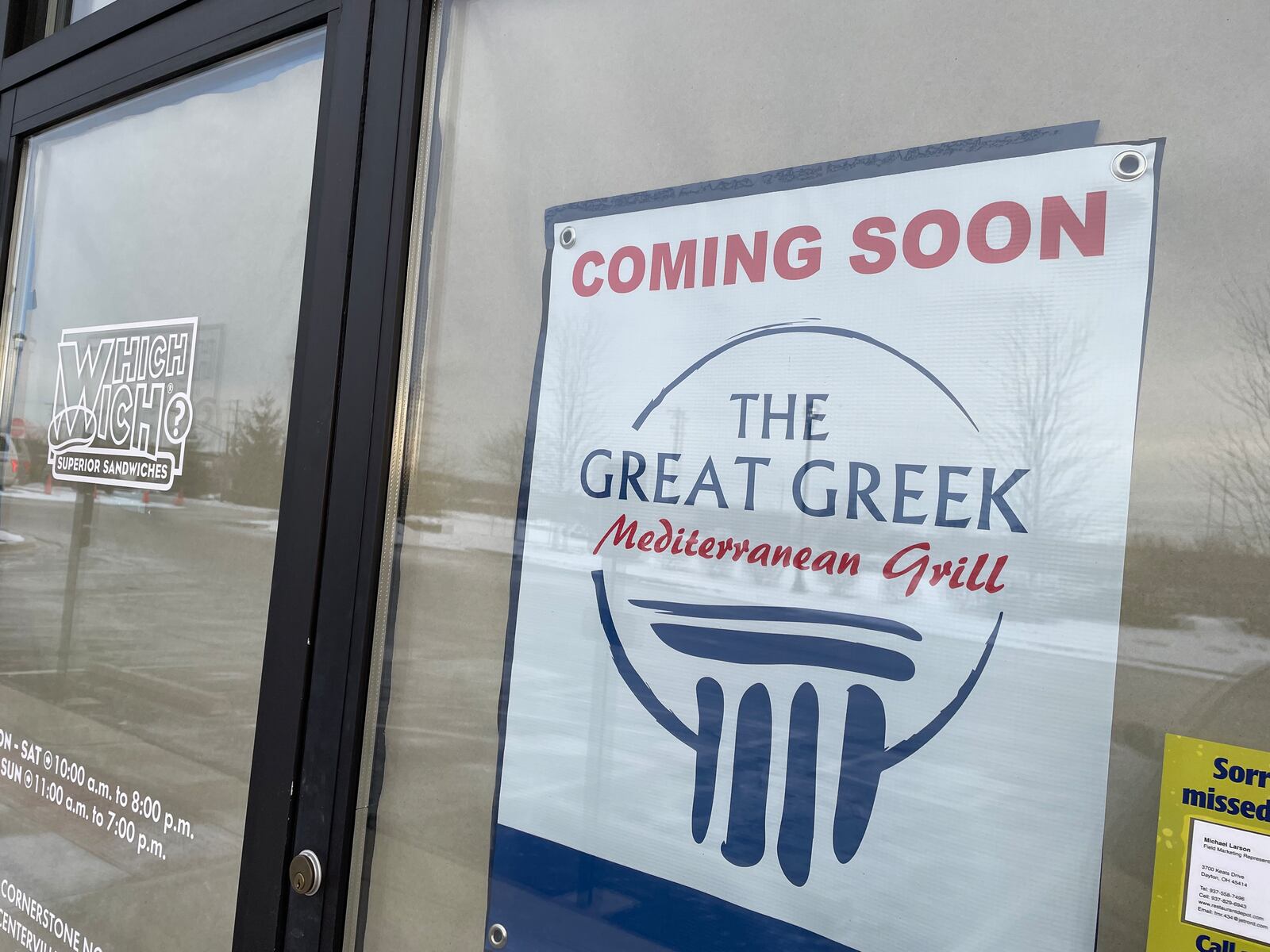 The Great Greek Mediterranean Grill is coming soon to the former location of Which Wich Superior Sandwiches at 5409 Cornerstone N. Blvd. in Centerville. NATALIE JONES/STAFF