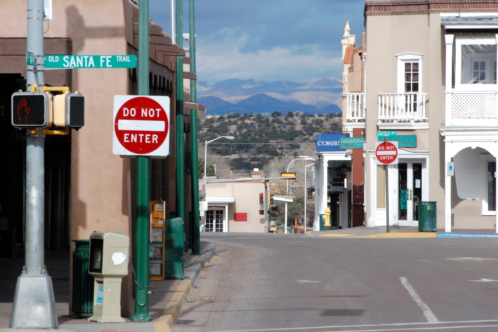 FILE - Downtown Santa Fe, N.M., is seen March 27, 2020. (AP Photo/Morgan Lee, File)