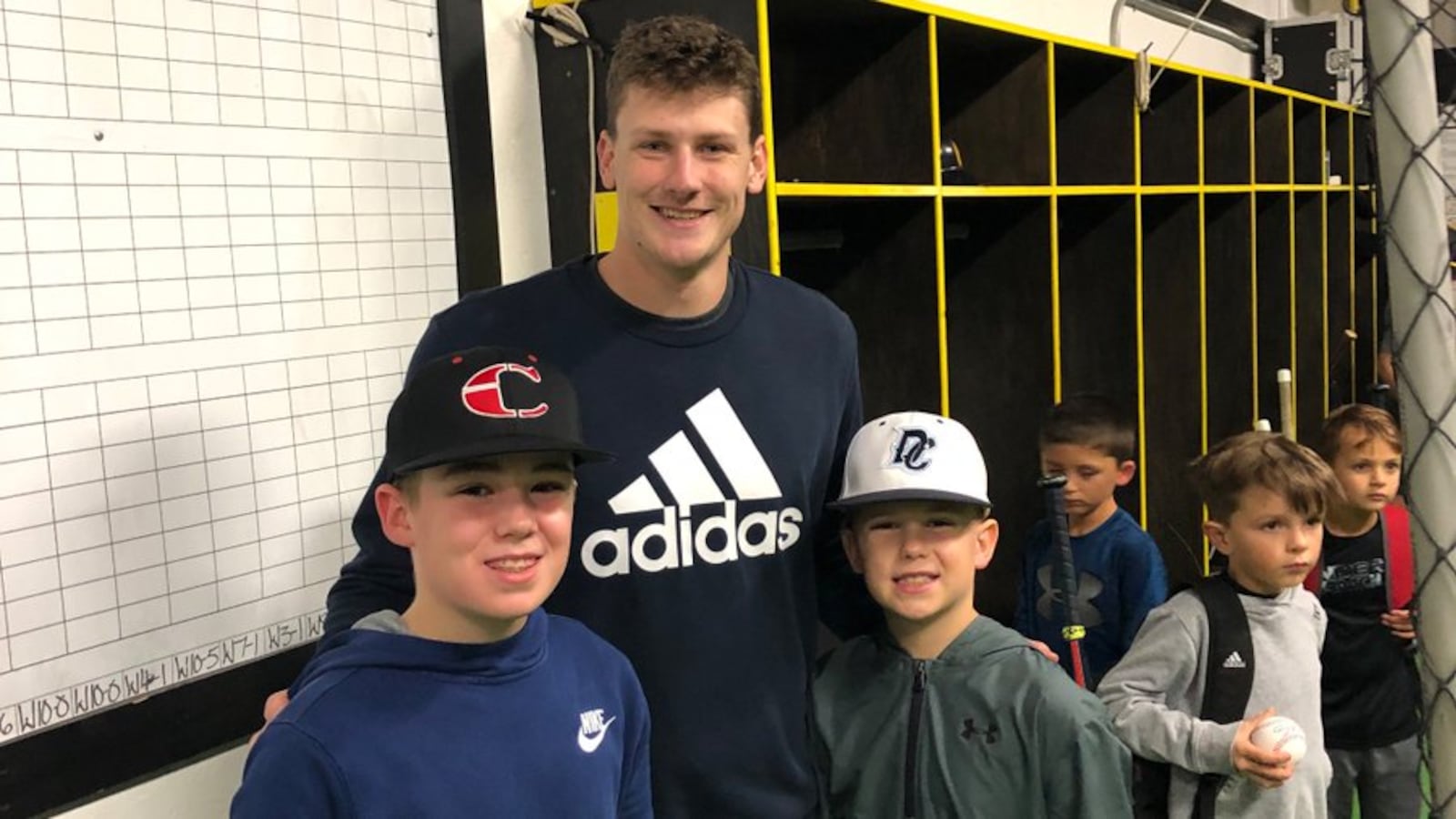 Oakland A's catcher and Centerville graduate Sean Murphy poses for photos with kids at Centerville High School. Photo by Jon and Sue Fox