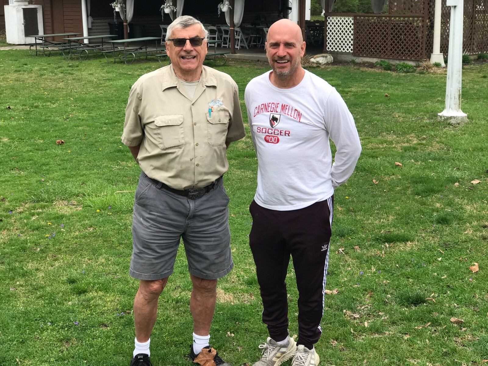 Dieter Kraft and John Boucuvalas on Tuesday at the Edelweiss complex on E. Wenger Road in Englewood. Tom Archdeacon/CONTRIBUTED